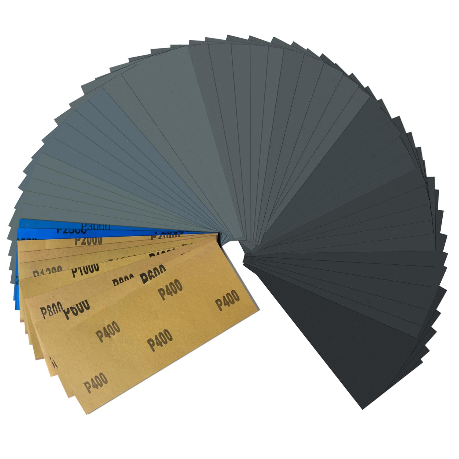 Schleifpapier Set, Nass und Trocken Sandpapier 23 x 9 cm, Körnung 400 600 800 1000 1200 1500 2000 2500 3000, Fein Schleifpapier für Auto Metall Holz Lack Wände Glas Schleifen Finishing (54)
