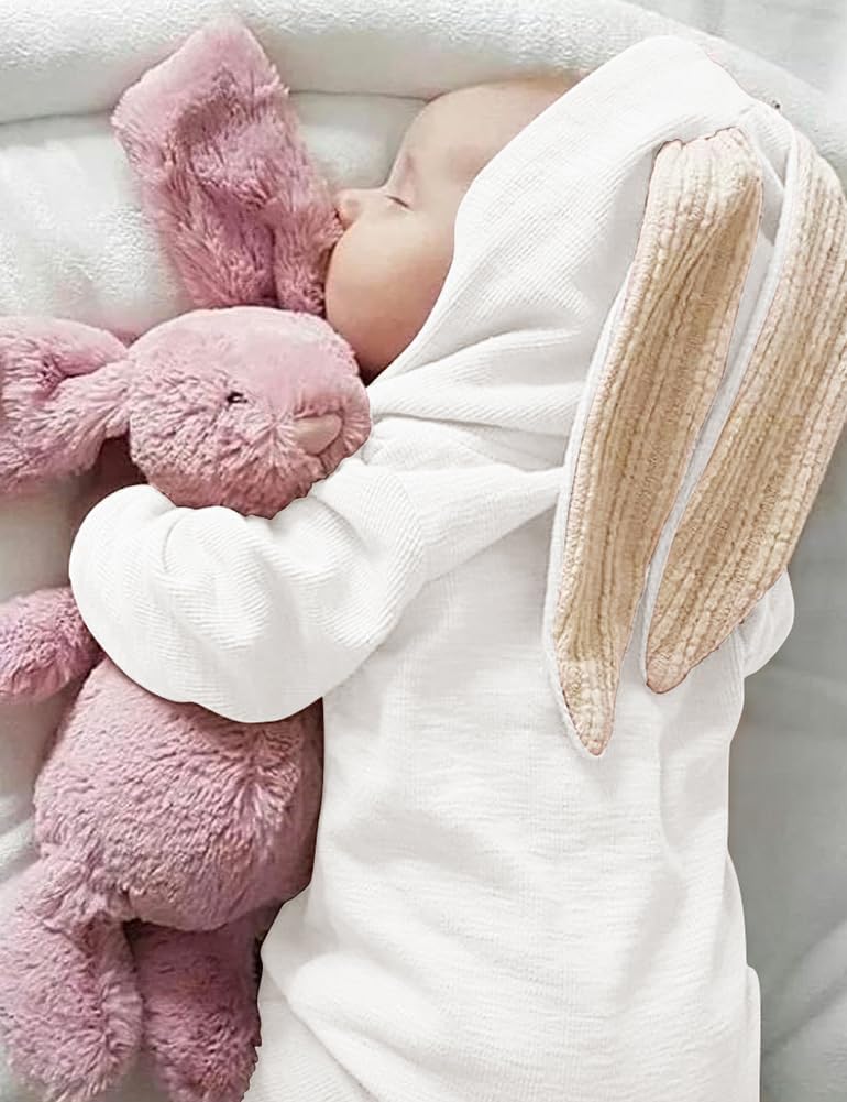 AGQT Newborn Baby Boys Bunny Costume First Easter Outfit One Piece Romper Rabbit Ear Halloween Animal Costumes Hoodie White Size 0-3 Months - Image 5