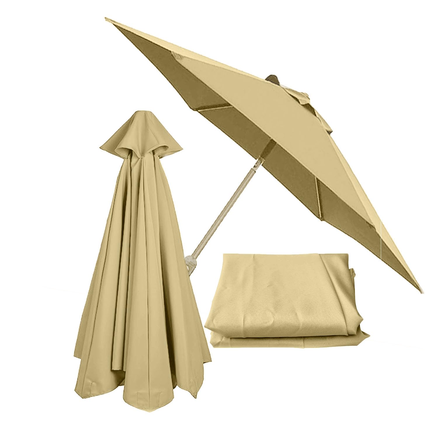 8.9ft Outdoor Patio Umbrella Replacement Canopy Market Umbrella Top Replacement Cover 2.7m 3.0m Garden Parasol Replacement Cloth Replacement Fabric for Sun Umbrella 6 Ribs 8 Ribs (Color : Khaki, Siz