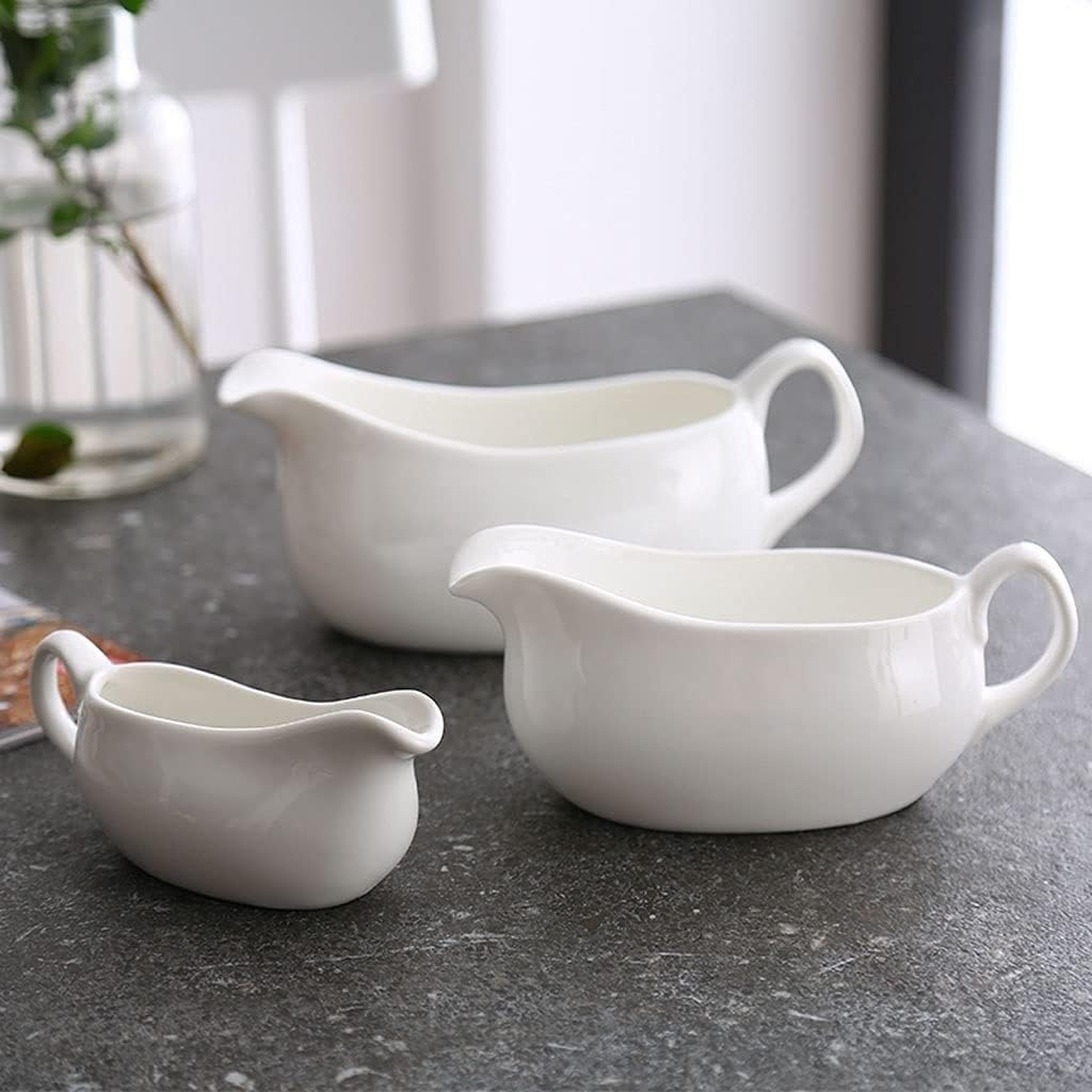 Porcelain Gravy Boat Handle Large Drip Free Lip Spout, Used for Gravy Warming Sauce, Salad Dressing, Milk Salad Dressing Gravy Boat (Size: 400ml) (100ml)