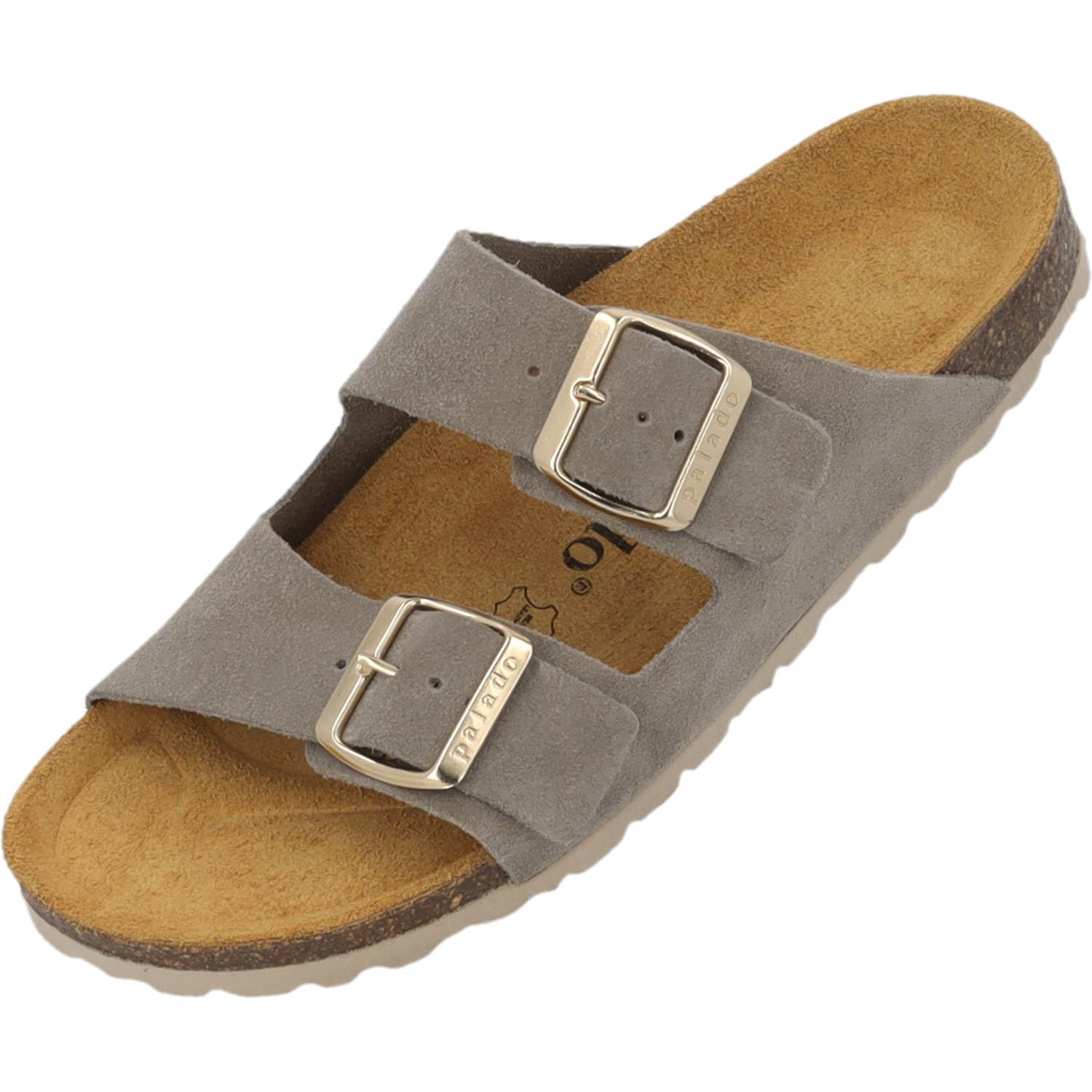 Palado Pantoletten Damen Korfu Suede Premium Leather - bequeme Sandalen Made in Spain - Hausschuhe mit Kork-Fußbett - modische Sommerschuhe