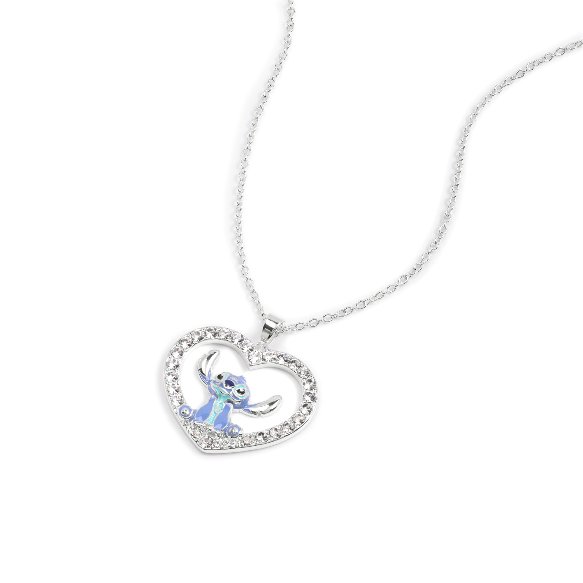 Disney Collana Stitch con Pendente a Cuore e Cristalli Bianchi Brillanti, Gioiello con Licenza Ufficiale Disney per Bambina e Ragazza, Confezione Regalo Inclusa