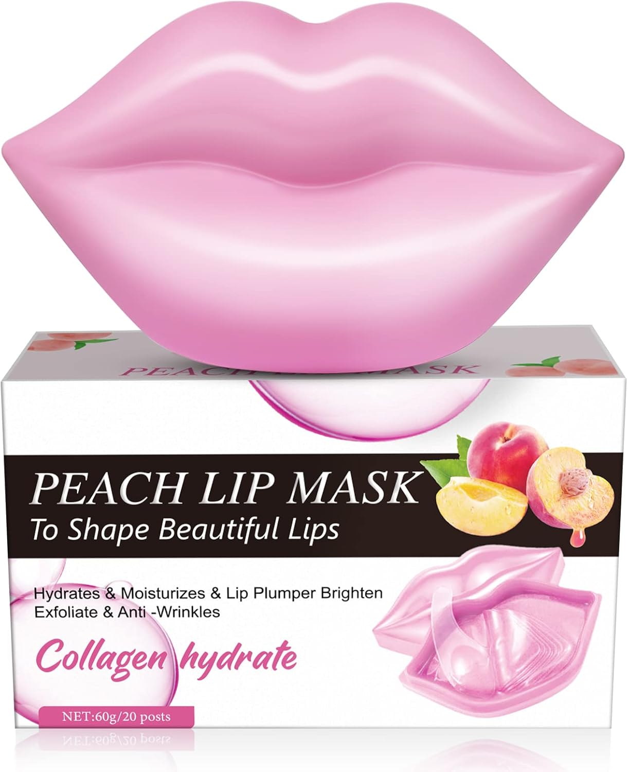 Lippenmasker, lippenpads, lipmasker, lipmasker, hydraterende lippads, lipslaapmasker, voor lippenverzorging, geschikt voor droge en gebarsten lippen, 20 stuks (perzik)