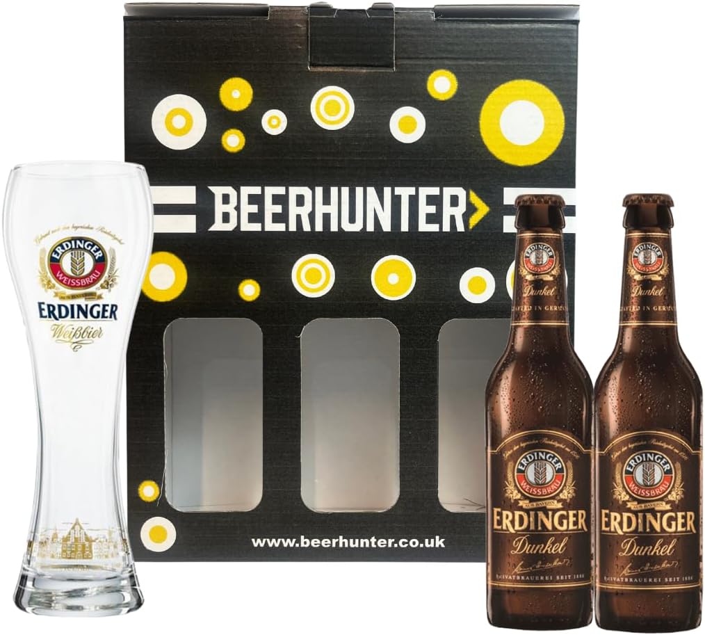 ERDINGER Dunkel German Beer Gift Set with Official ERDINGER Glass (2 Pack)