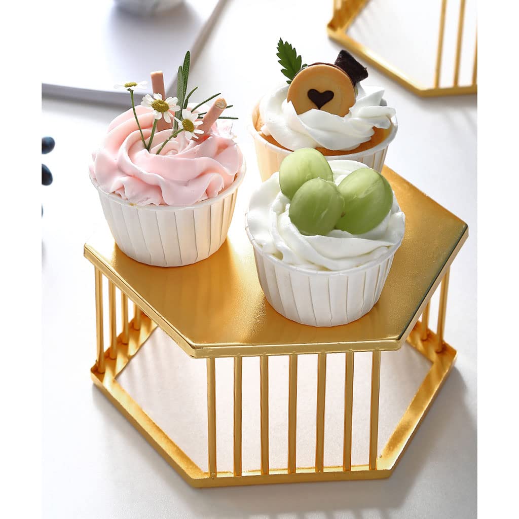 Espositore per torte, server per torte, frutta, de Cake Stand Gold Cake Stand Hexagon Gold Cupcake Stand Metal Cake Cookies Display Candy Plate for Kitchen Birthday Party Table Display Holder Platter