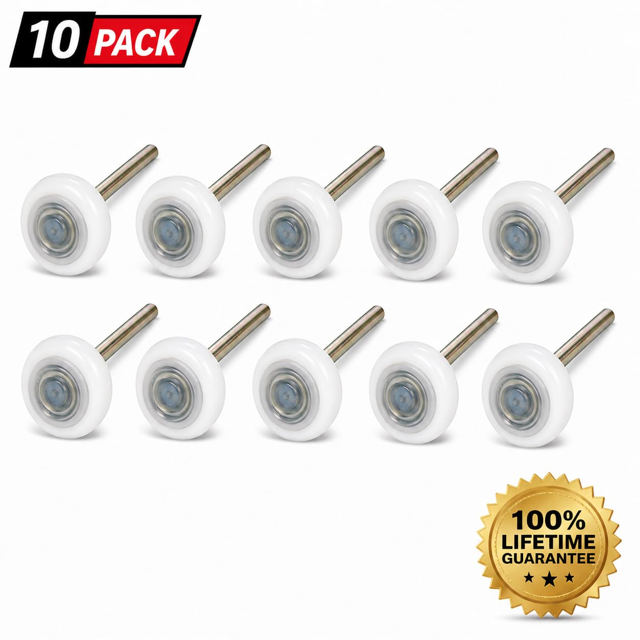 DURA-LIFT Ultra-Life MAX Rodillo de puerta de garaje de nailon sellado de 2 pulgadas 6200ZZ, vástago de 4 pulgadas, paquete de 10