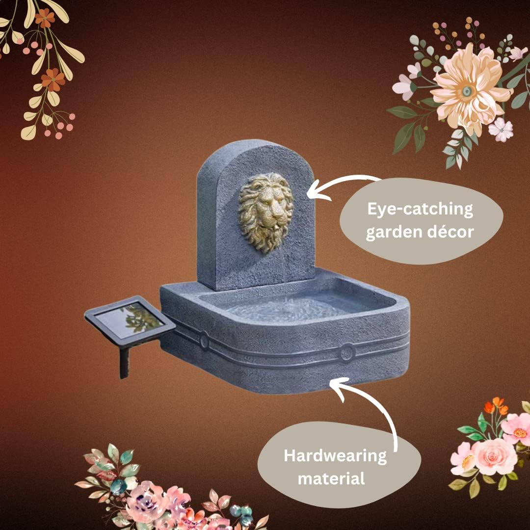 Garden Mile Lions Head Cascade ad energia solare giardino fontana solare grigio acqua fontana per interni ed esterni cascata ornamentale cascata per giardino, casa, prato, patio, terrazza