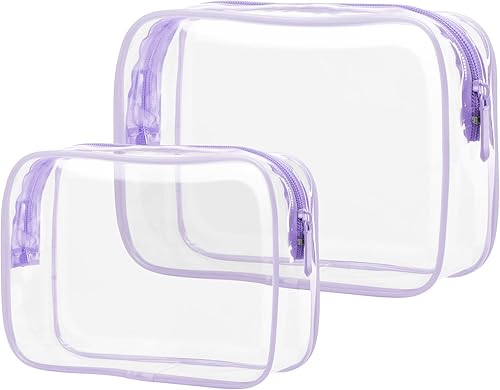 PACKISM Bolsas de maquillaje transparentes  Paquete de 2 bolsas de aseo aprobadas por la TSA en 2 tamaños, bolsas de viaje transparentes para