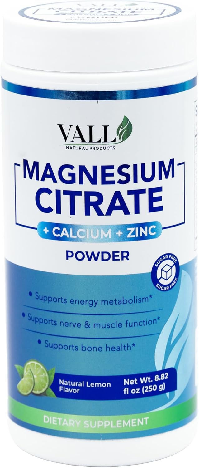 Magnesium Citrate Powder Lemon Flavor - 8.8 Ounces (250 Grams) - Sugar-Free Daily Mix - Supports Energy, Bone and Nerve Function