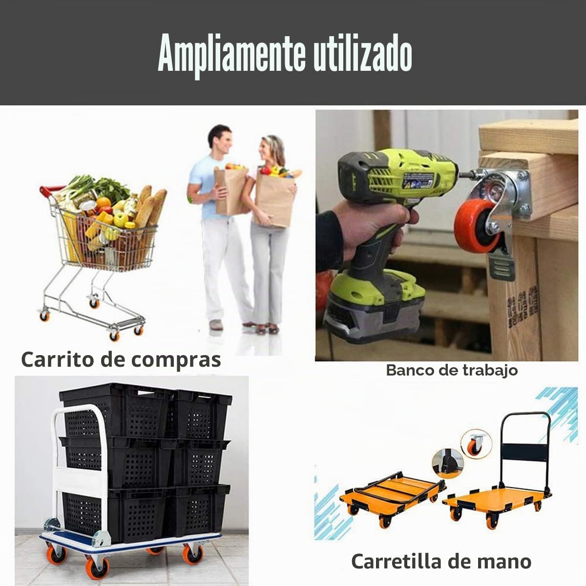 Ruedas para Muebles de 150 mm con Freno, Ruedas Giratorias con Doble Bloqueo, Set de 4 Ruedas para Cargas Pesadas Carga 1000KG, Silenciosas Ruedas de Poliuretano Rotación de 360°