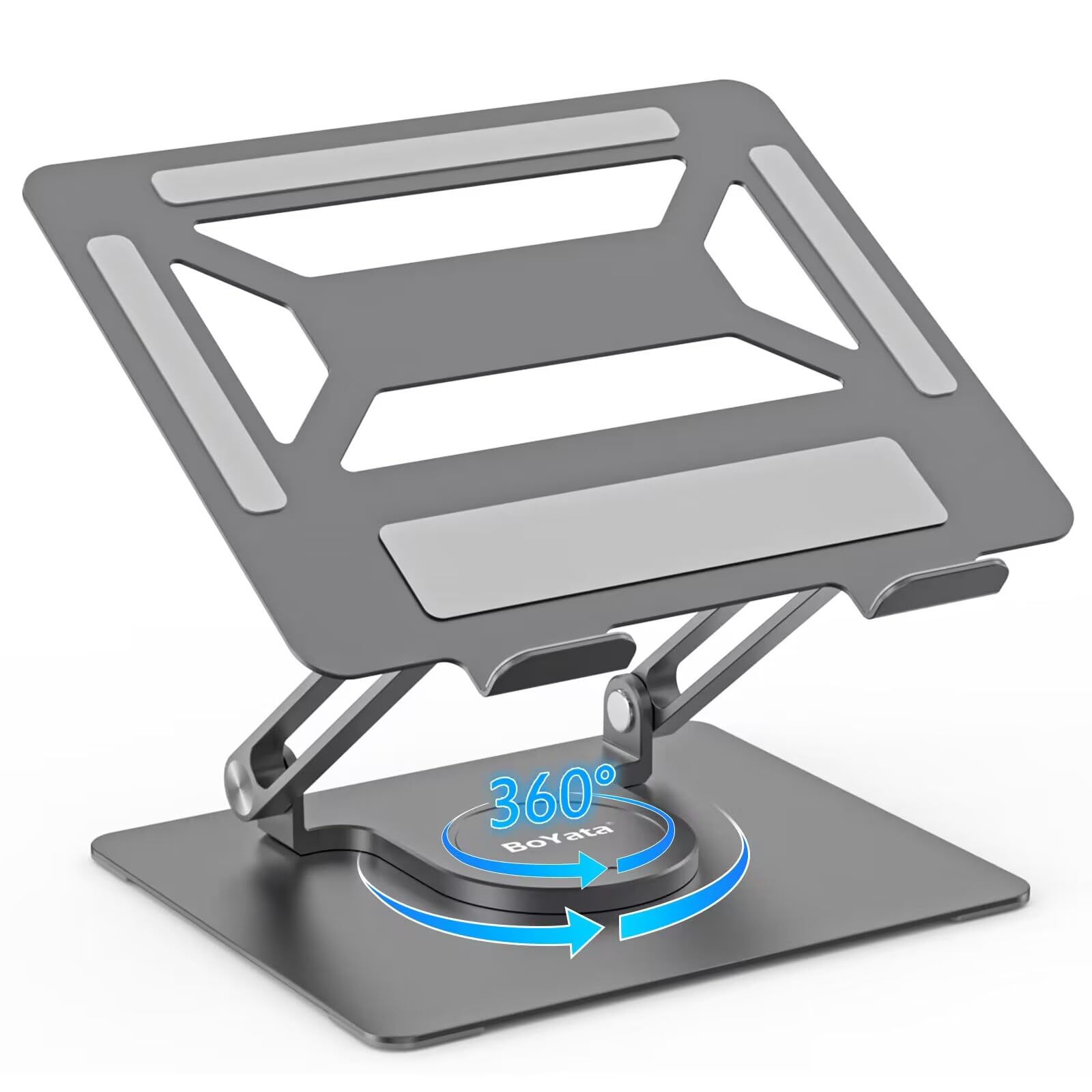 BoYata Supporto PC Portatile, Supporto per Laptop Regolabile con Base Girevole a 360°, Supporto Ergonomico per Notebook Compatibile con Tutti i Modelli MacBook Pro/Air, Laptop fino a 17"-Grigio