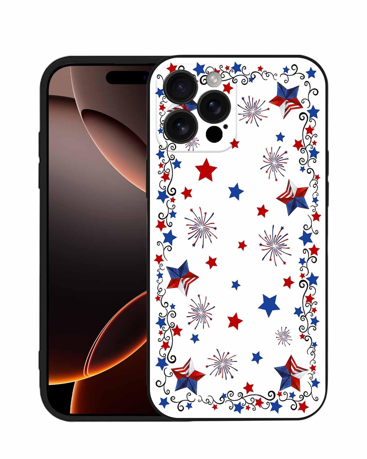for iPhone 13 Pro Max Case Memorial Day Patriotic Blue and Red Star Phone Case Full Cover Soft