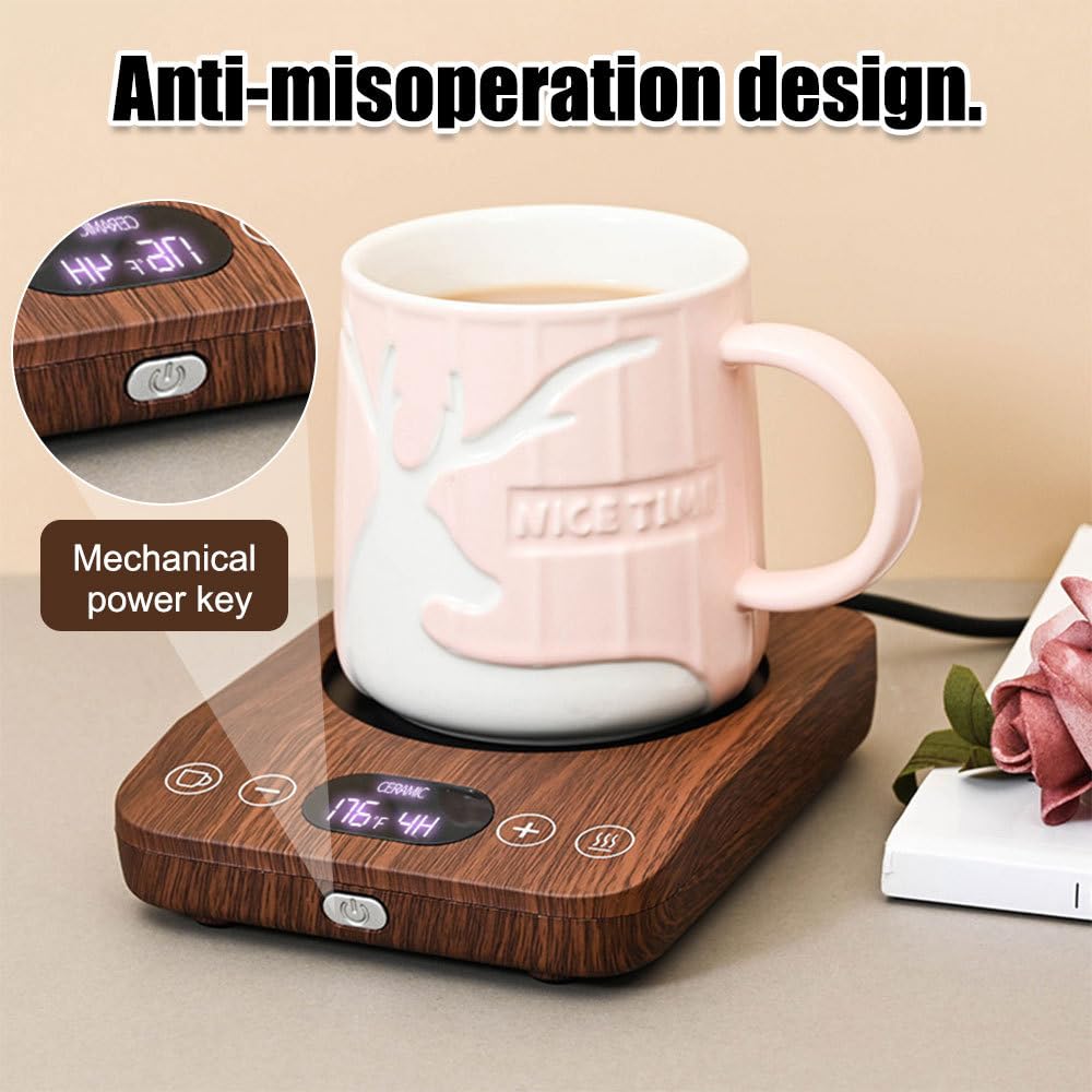 Calentador de taza, 12 x 15 cm, placa calefactora con 3 ajustes de temperatura constante, parada inteligente de 4 horas, placa calefactora para café té y bebida leche (taza no incluida)