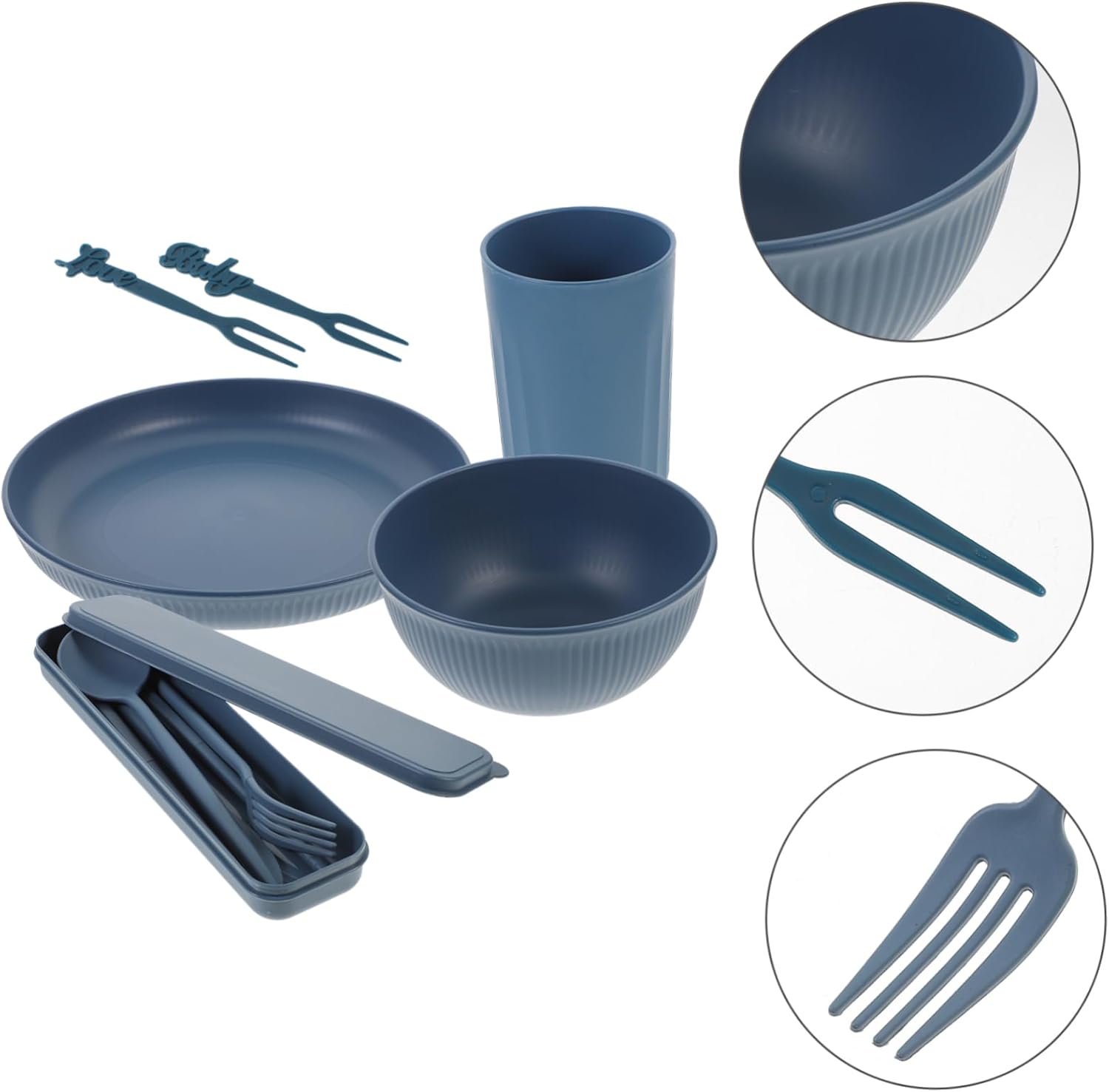 Cabilock 1set Camping Cutlery Utensil with Case Dinnerware Including Forks Spoons Bowls Plates and Cups Reusable Easy to Clean for Picnics and Outdoor Activities