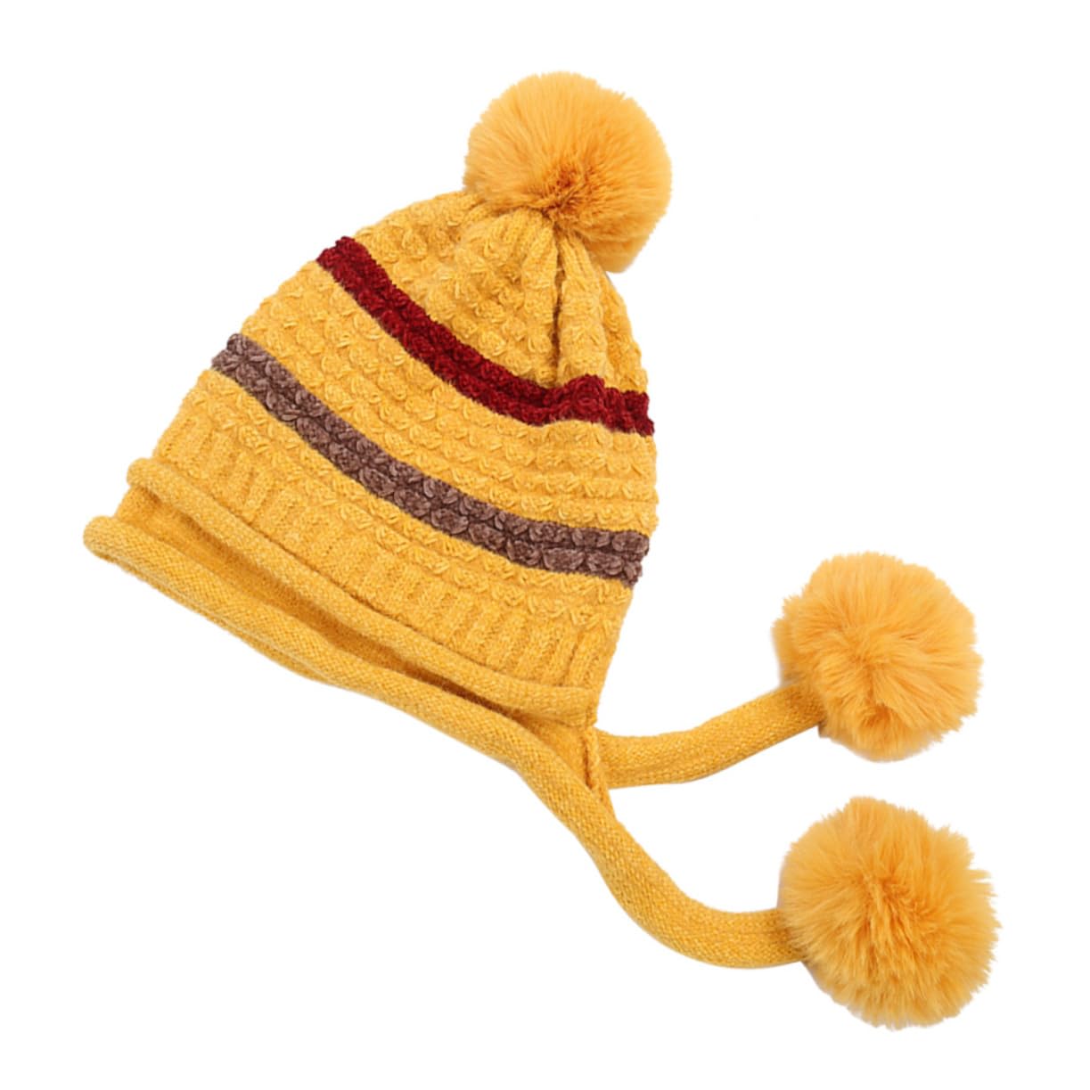 SHERCHPRY 2piezas Gorro De Lana Para Mujer Pompones Cálido y Cómodo Para Actividades Al Aire Invierno Color Amarillo Único