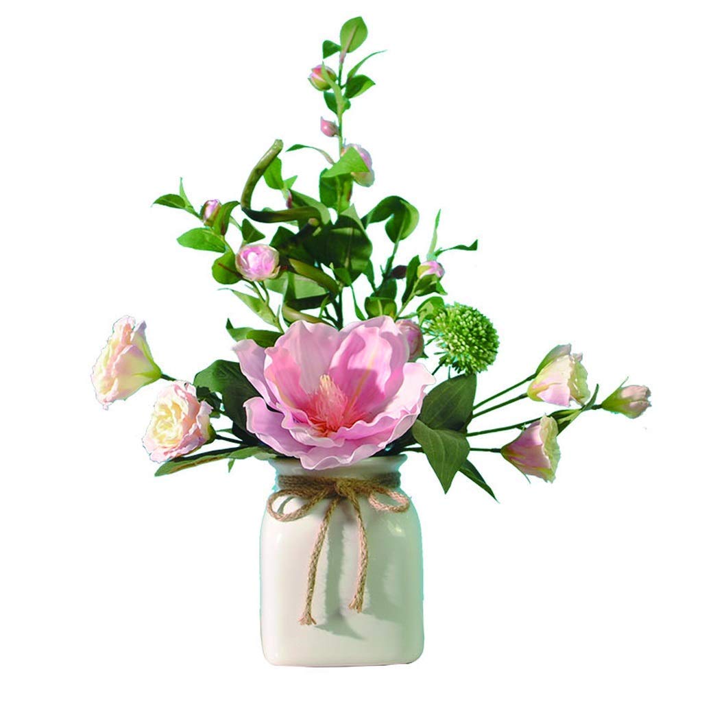 XDLEDMKIZ Artificial Flowers Simple Style Simulation Camellia With Vase, Artificial Flower Bonsai For Living Room Office And Bedroom, Elegant And Generous Fake Flowers,Pink