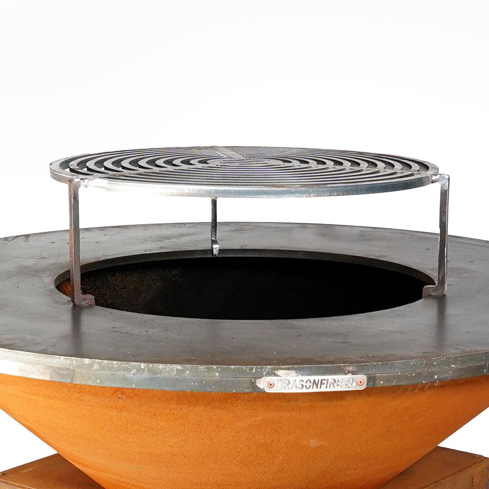 Brasero Plancha Ø 1 m, 120 KG, Acier Corten, Grille incluse, Barbecue extérieur à Bois et Accessoires, 100% Fabrication Française