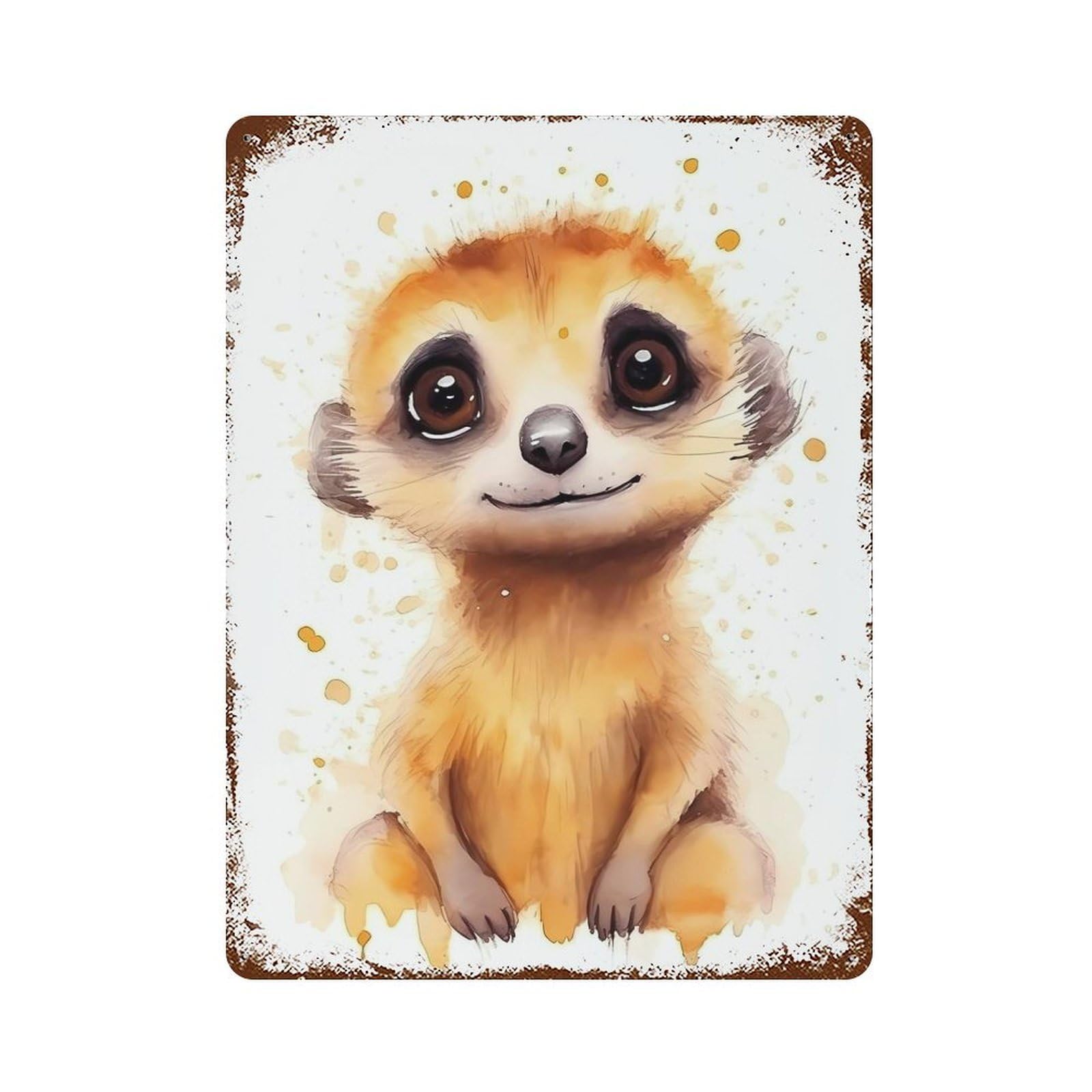 Weathered Tin Sign with Meerkat Watercolors Design 15.7"x11.8", for Shed, Workshop And Garage Wall Decor, Decorative Metal Wall Art
