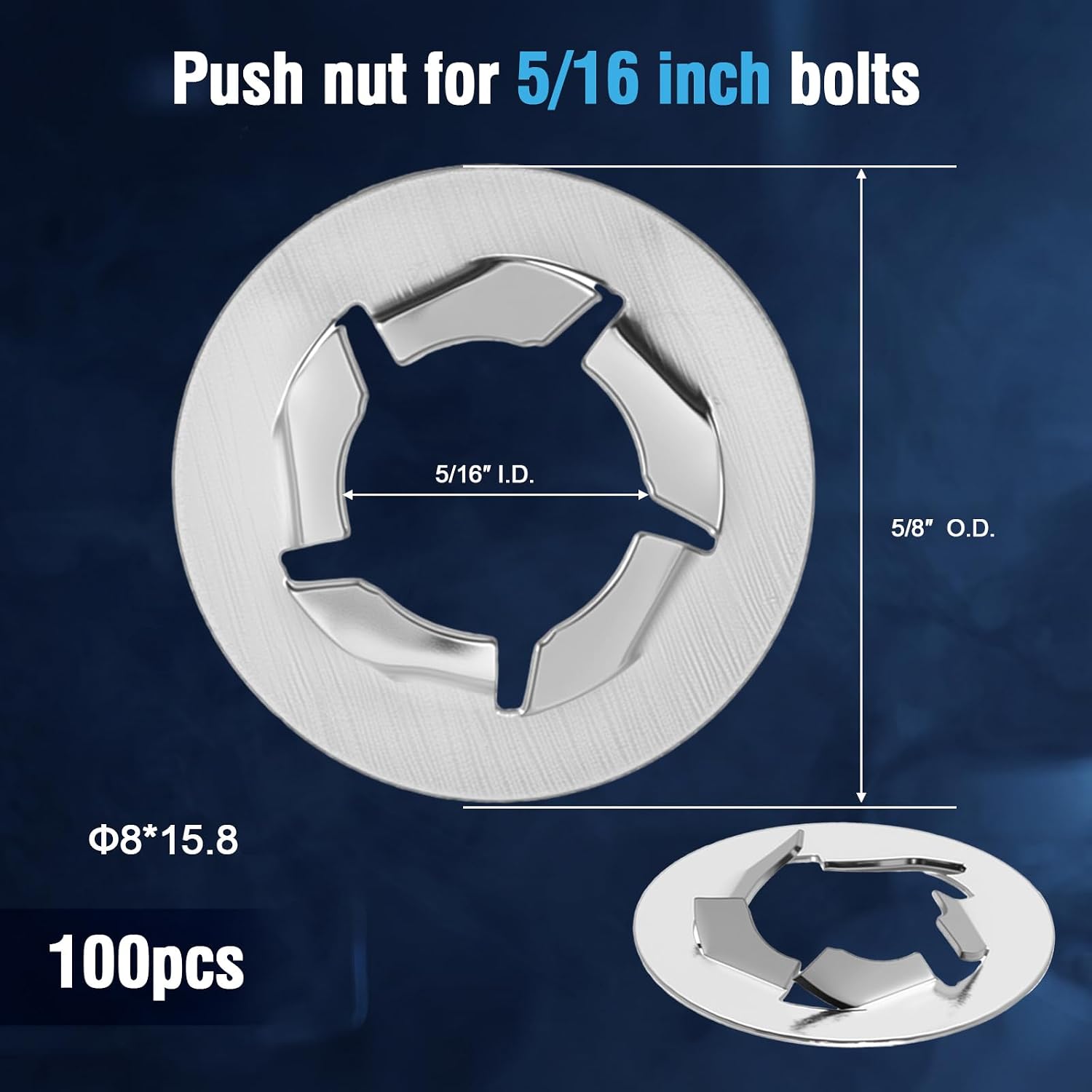 100 Pcs Push on Lock Washers, Nut Washer for 5/16 Inch Bolts