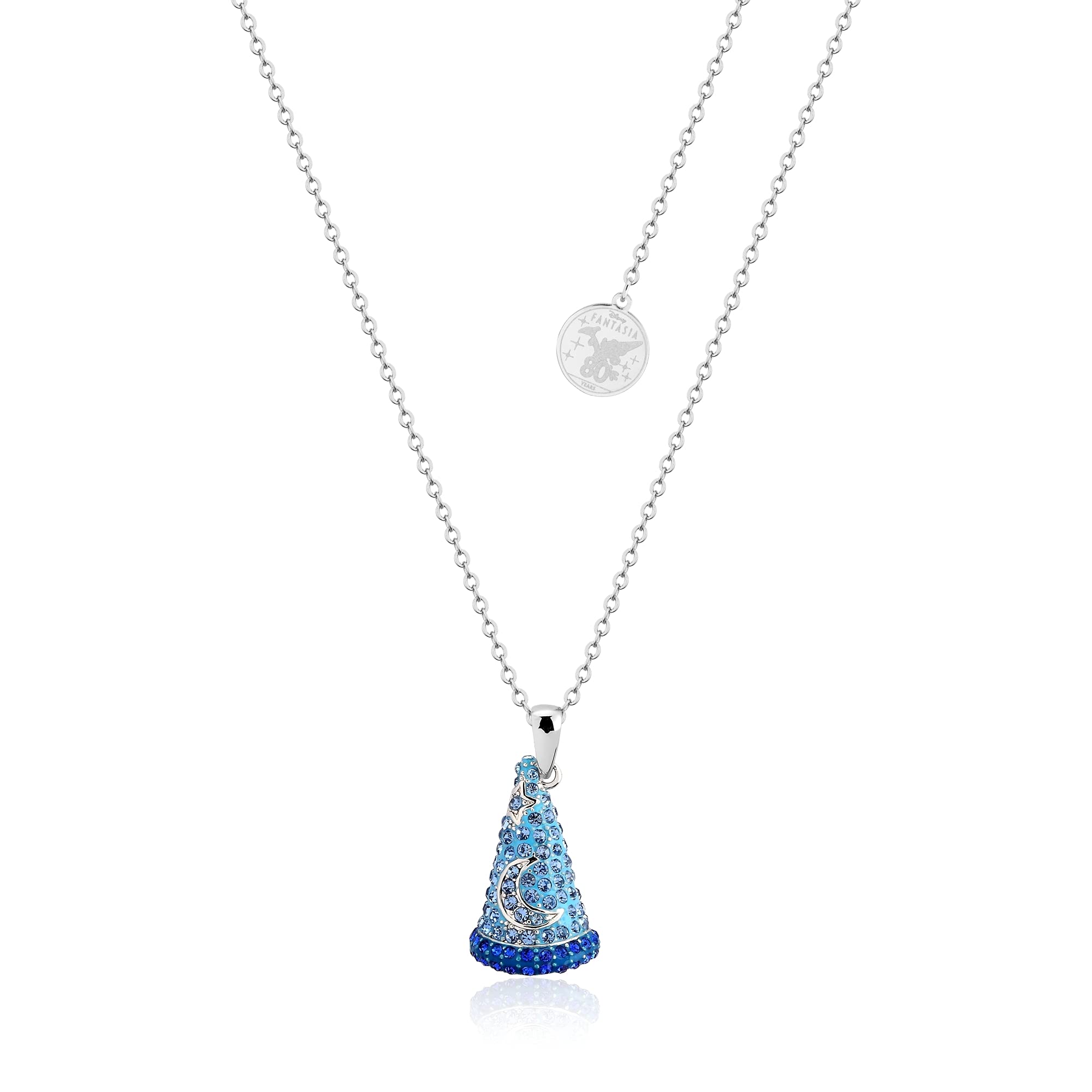 DisneyDisney Fantasia Sorcerer's Apprentice Mickey White Gold-Plated Crystal Hat Necklace
