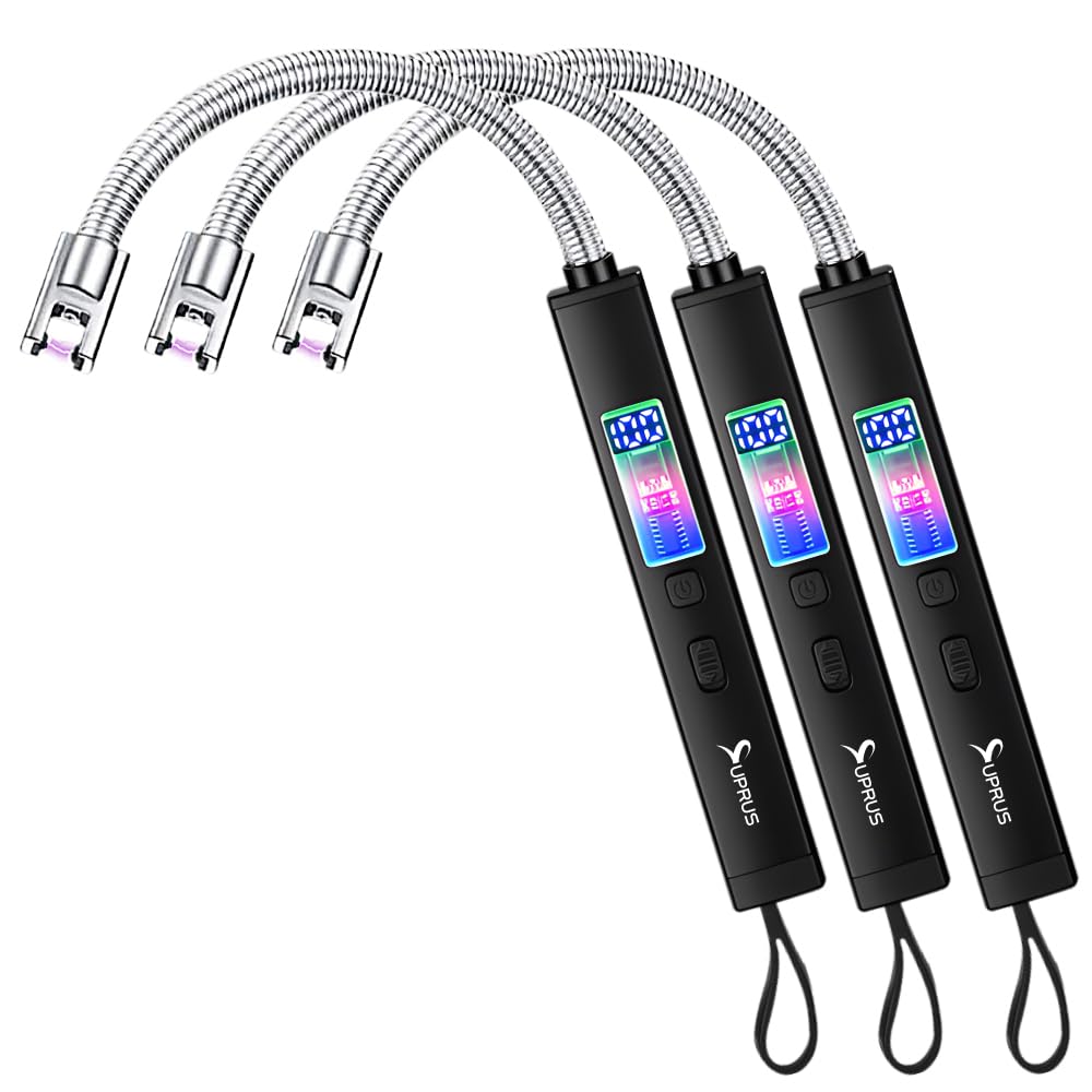SUPRUS Electric Candle USB Type C Rechargeable 360° Flexible Neck Lighter (Black, 3 Packs)