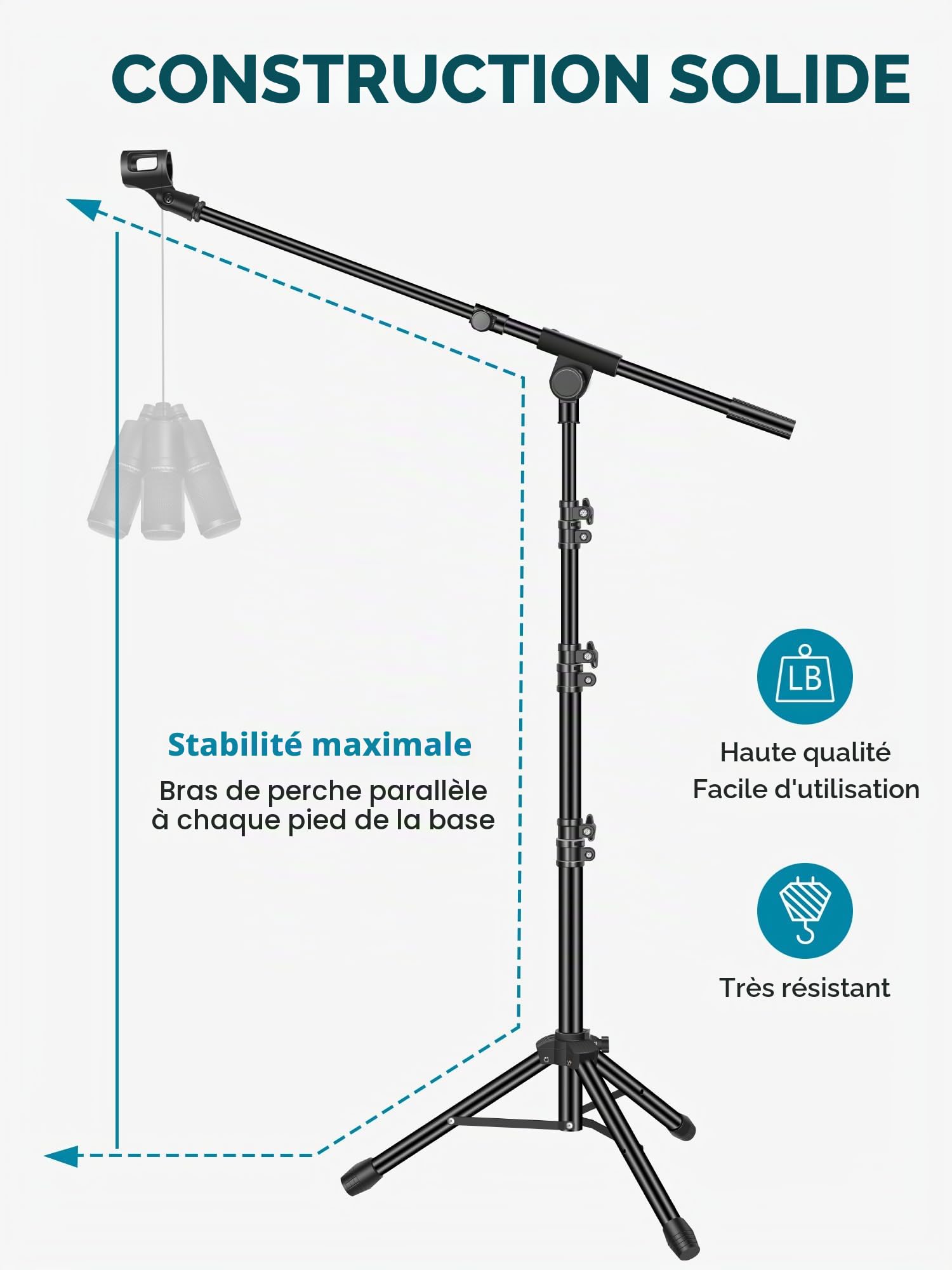 InnoGear Support de microphone, trépied avec bras de suspension réglable en hauteur avec sac de transport, 2 clips de micro, adaptateur de 9,5 mm à 15,8 mm pour chant, podcast pour Blue Yeti, Shure