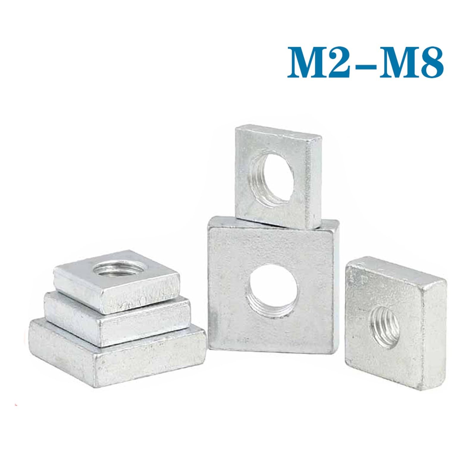 20 Stück Vierkantmuttern M3 M4 M5 M6 - Verzinkt, Aus Kohlenstoffstahl, Für Maschinenbau Und Metallarbeiten