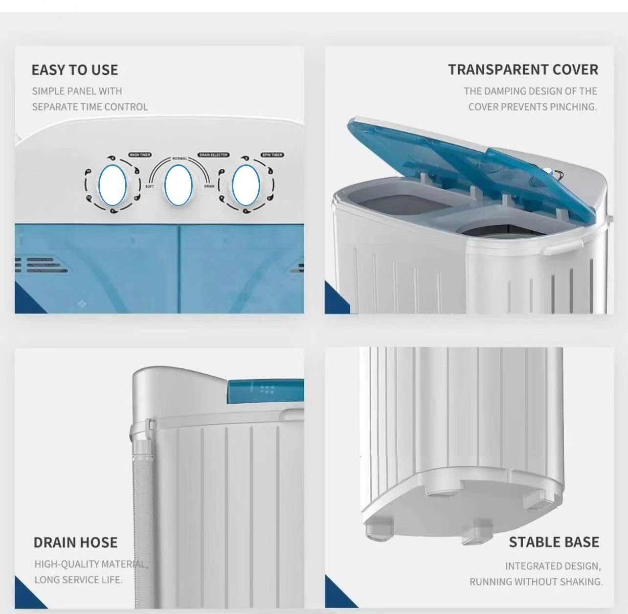 Portable Twin Tub Washing Machine and Dryer 5 KG (3 KG Wash 2 KG Dryer) Electric Mini Washer RV Travel Camping Dry Cycle Dryer Combo New — view 4