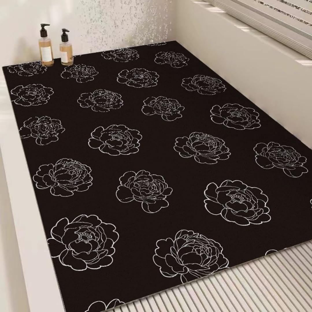 Tapis de Douche antidérapant Tapis luffa – antidérapant pour Douche(Black Flower,60x90cm)