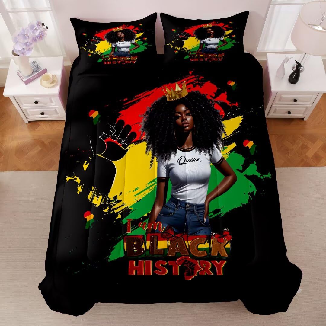 GRAT TIOC I am Black History Comforter Set Twin for Girls Women,Black Girl Juneteenth Bedding Set,Bed Bedroom Set with 2 Pillowcases