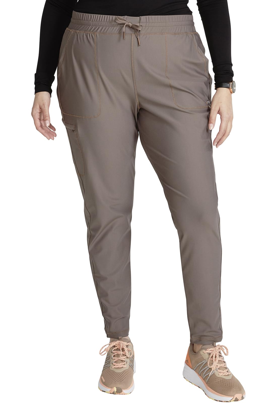 Cherokee Conjunto de uniforme médico para mujer, 7 bolsillos, cuello en V, dobladillo curvado CK840 y pantalón de pierna cónica de tiro medio CK095, camiseta de hierro XL / pantalón pequeño 2XL