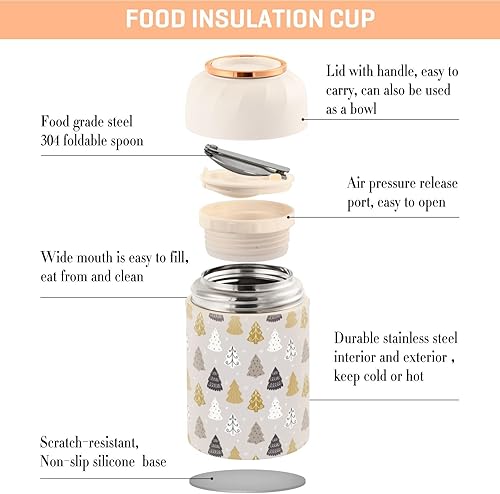 Miniatura 4 de Christmas Trees Snowflaks Food Jar with Spoon Stainless Steel Vacuum Insulated Food Container 17 oz Food Flask for Hot Food