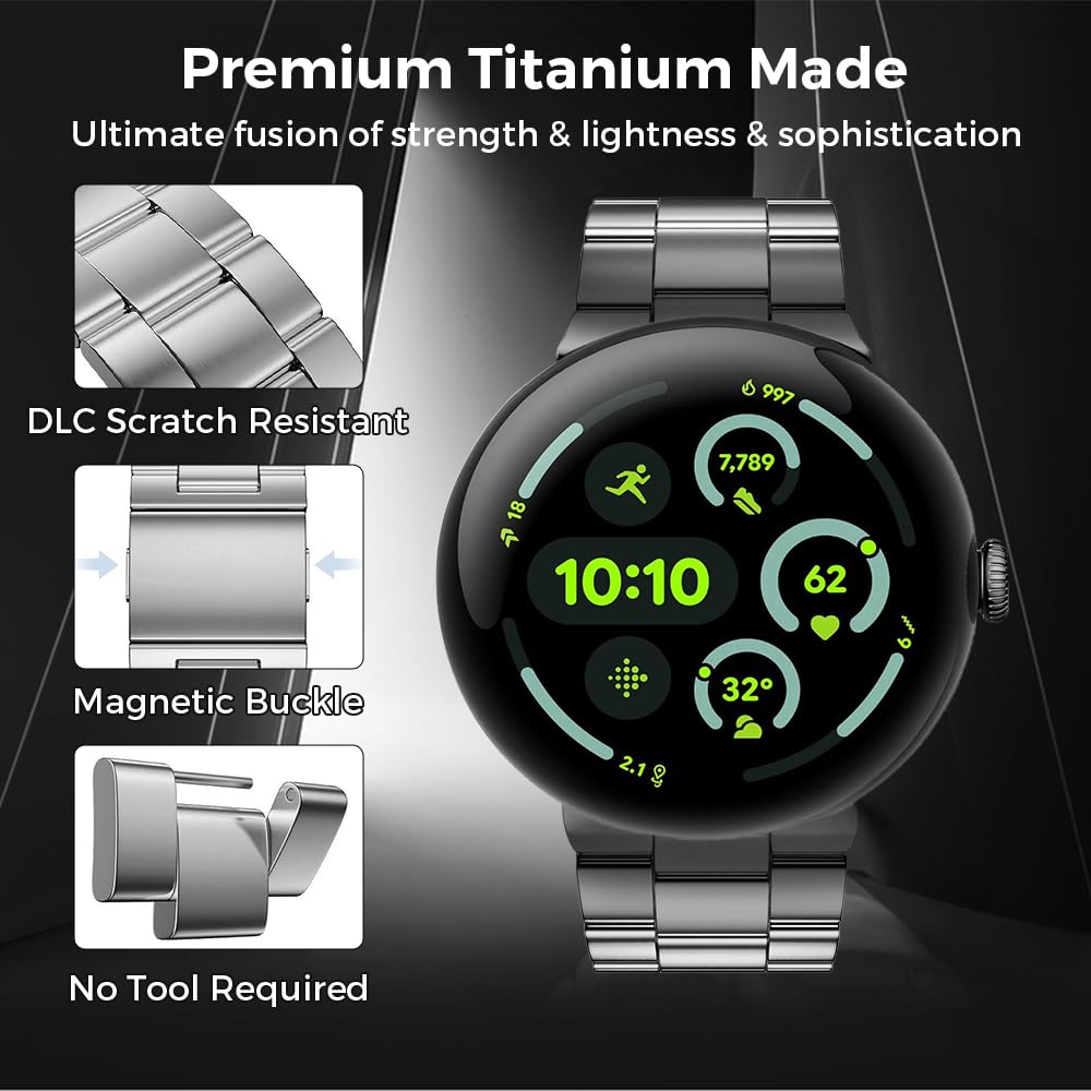 Aucun outil nécessaire, bracelet magnétique en titane compatible avec Pixel Watch 3 45 mm, bracelet de rechange en métal de titane compatible avec Pixel Watch 3 45 mm pour homme, pixel watch 4