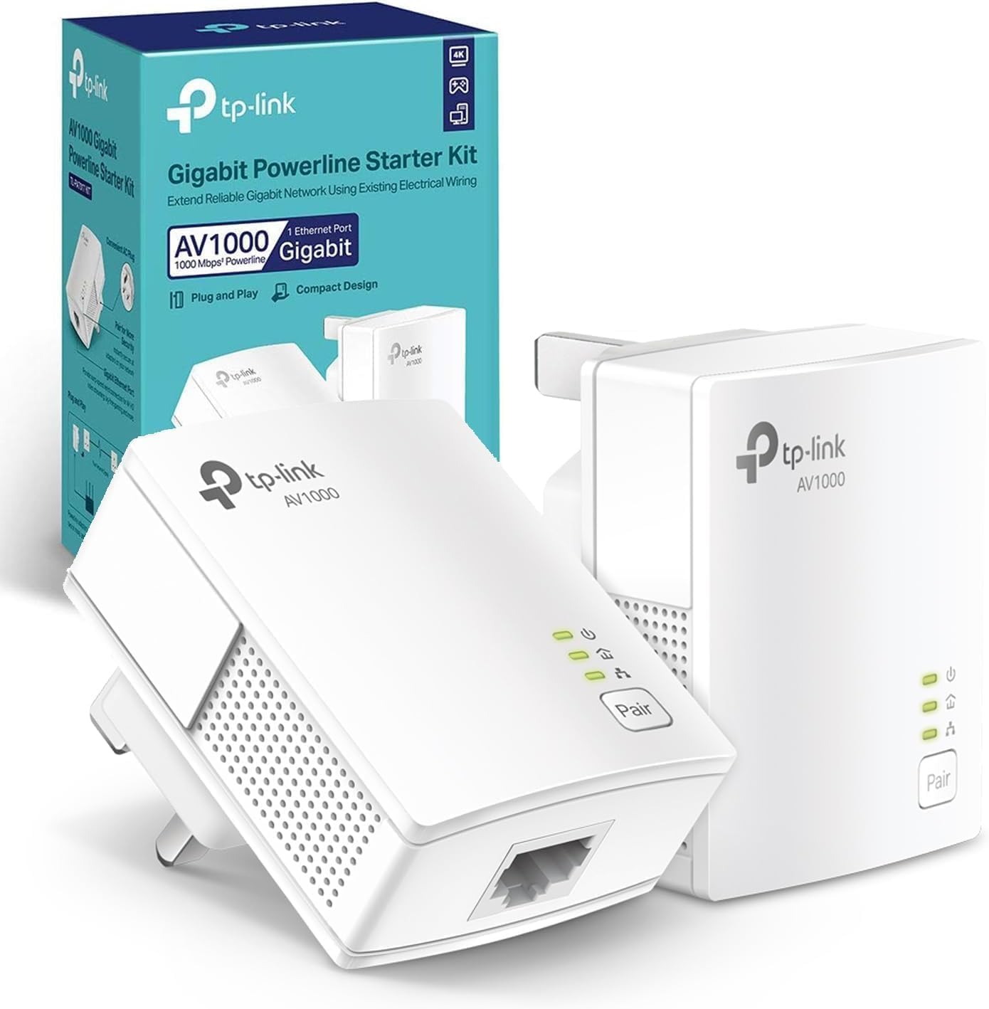 TP-Link TL-PA717KIT AV1000 Powerline Starter Kit, 1-Port Gigabit Powerline Network Adapters, HomePlug AV2, Speed up to 1000Mbps, Ideal for HD/3D/4K Video Streaming and Online Gaming, Plug & Play - Amazon product rated Grade B