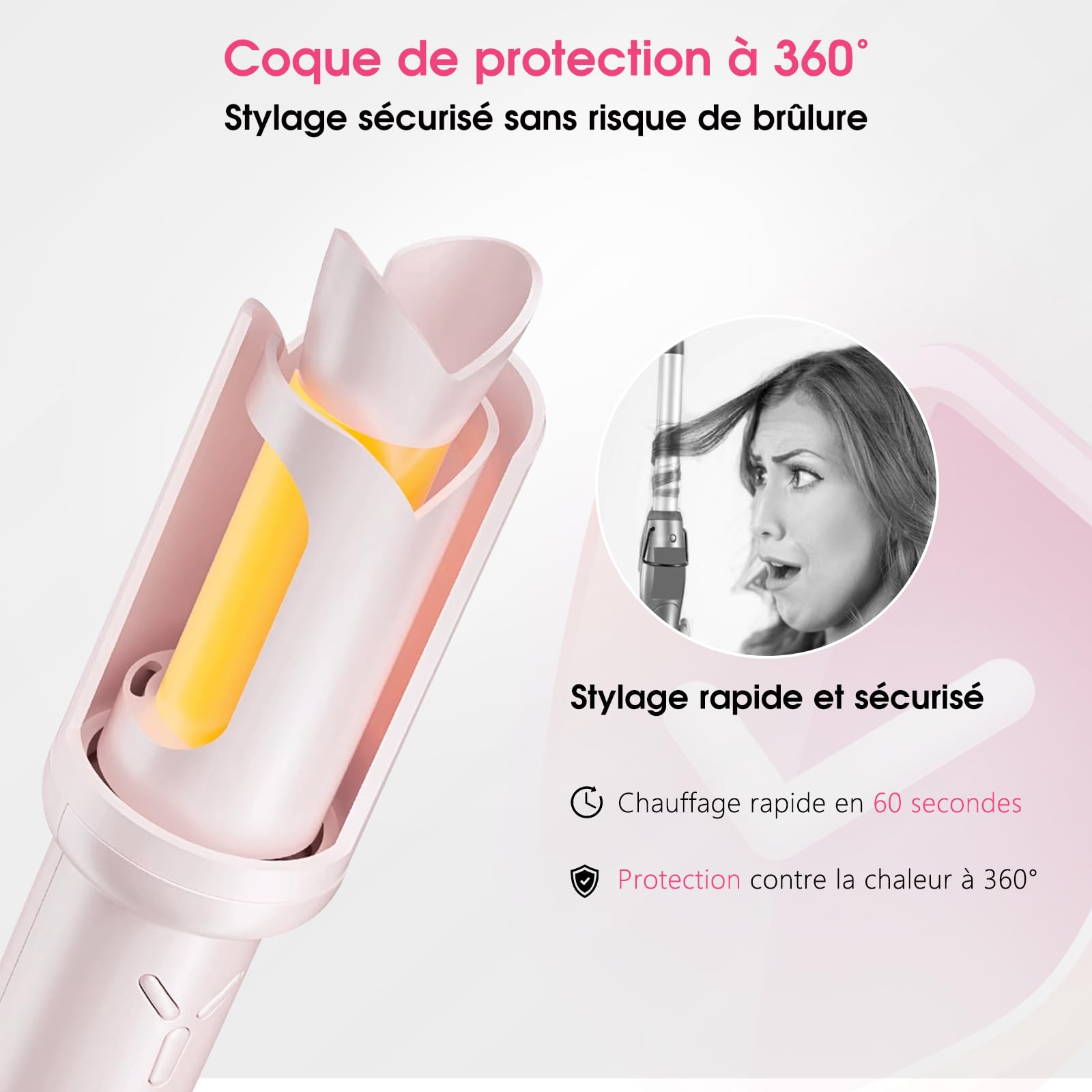 Fer À Boucler Automatique Sans Fil 32mm, 4 Temp, Léger 350g | Cheveux Mi-Longs | 2600 mAh | 140–200 °C | Céramique Tourmaline | Chauffage 60S | Capteur Anti-Emmêlement Intégré