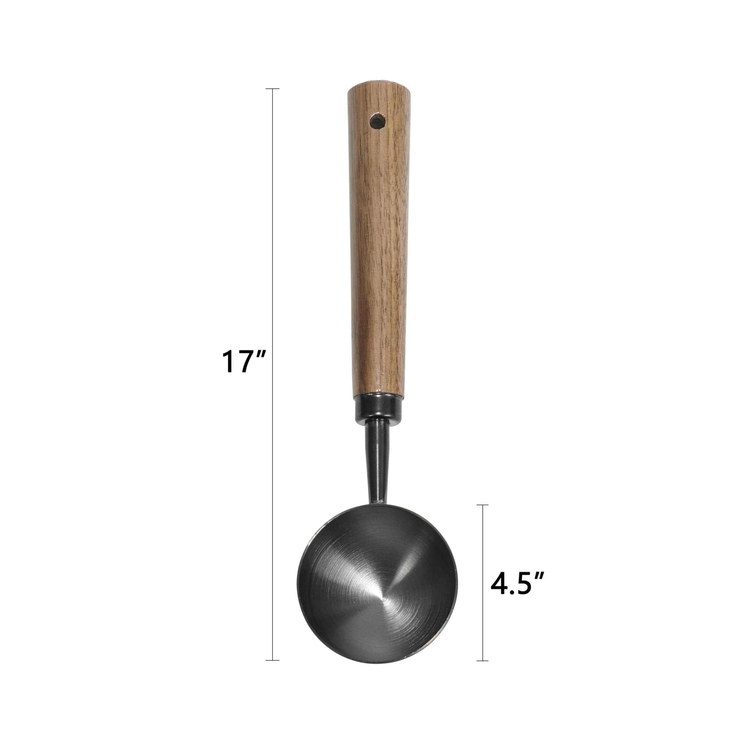 Cuchara de café de acero inoxidable con mango de nogal, cuchara medidora de metal para café molido, espresso, sales de baño, fórmula, cuchara multiusos duradera (negro)