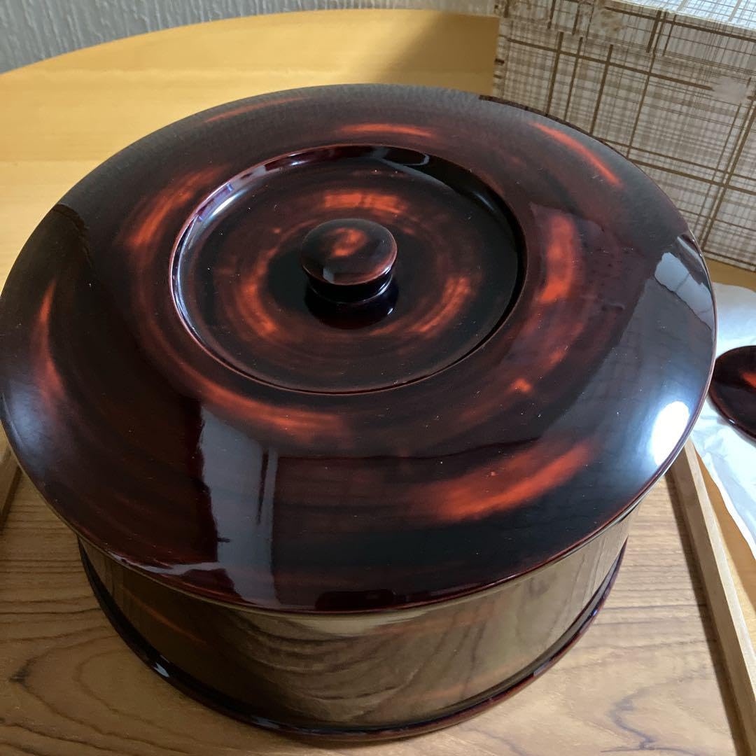 Amazon.co.jp: 輪島塗 霞根来茜内朱 飯櫃 お櫃 おひつ しゃもじ付 天然 