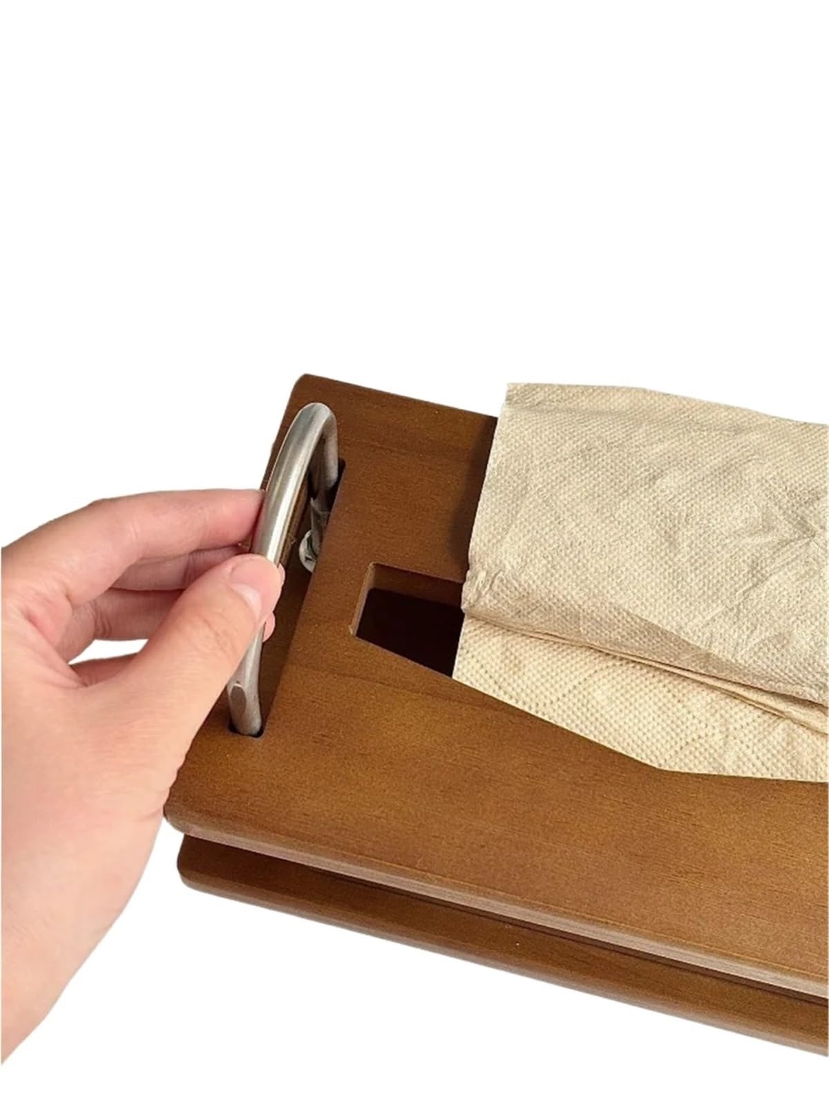 Servilletero Madera Caja de pañuelos madera maciza, soporte for papel cocina, almacenamiento bombeo, servilleta, tipo suspensión café(Square buckle brown)