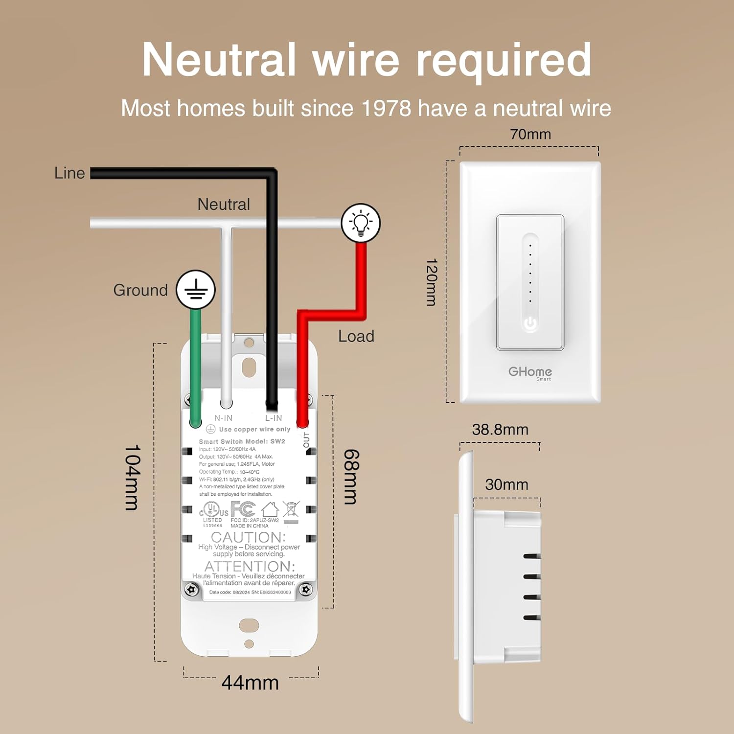 GHome Smart Dimmer Switch, Single Pole, 2.4GHz WiFi Dimmer Light Switch Works with Alexa and Google Home, Voice & APP Remote Control | Timer & Schedule | UL FCC Certified, Neutral Wire Required, 3 PCS
