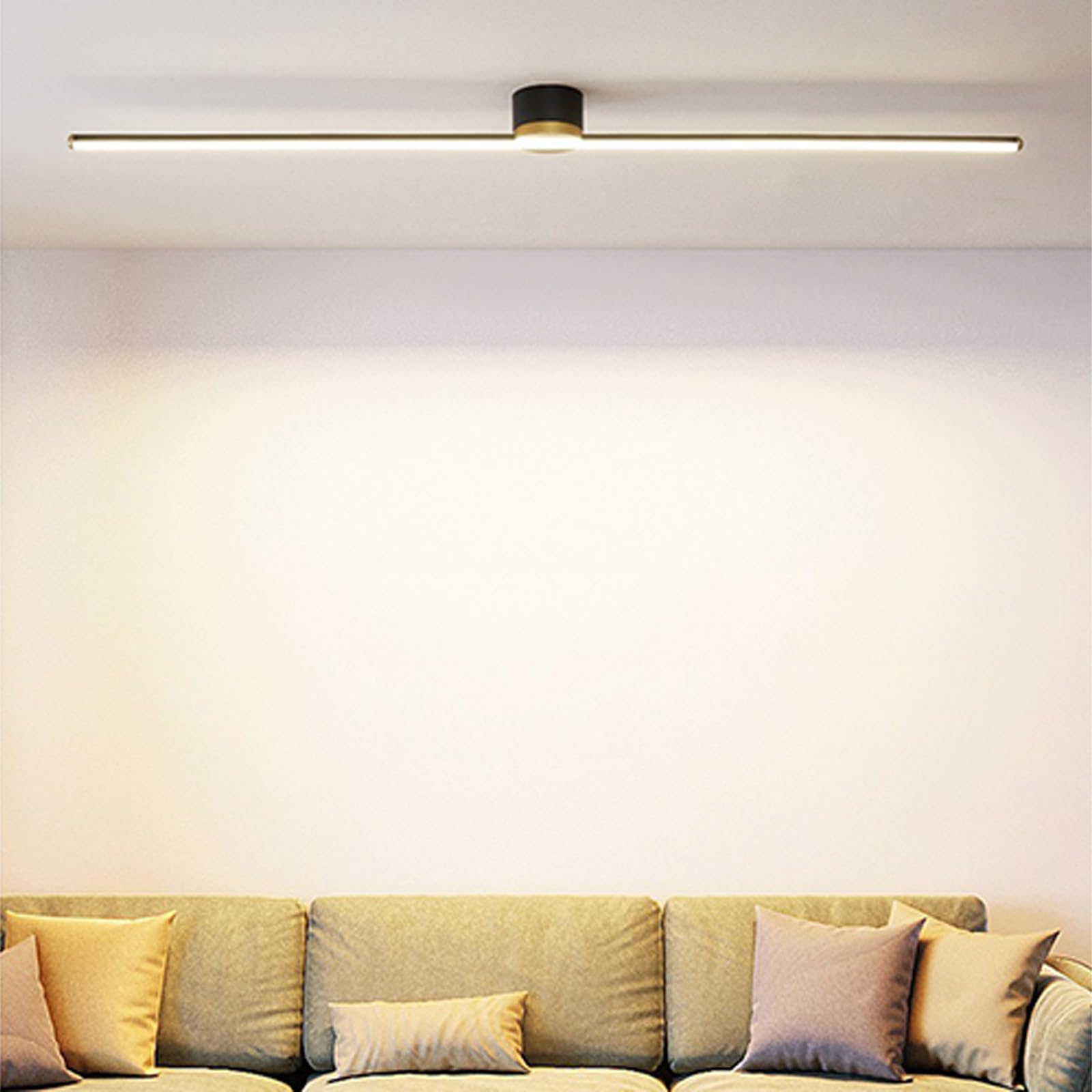 LED Minimalist Ceiling Light Long Strip Semi Flush Mount Ceiling Lights 3000K/4000K/6000K Decoration Ceiling Lighting Linear Boutique Ceiling Light Living Room Kitchen (100cm,Black Gold Neutral)