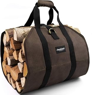 Amagabeli Firewood Carrier Bag Canvas Waxed Large Firewood Log Tote Carrying Indoor Bag Firewood Storage Tote Fire Place Log Holders Outdoor Fire Wood Carrier with Handles Heavy Duty Wood Dark Brown