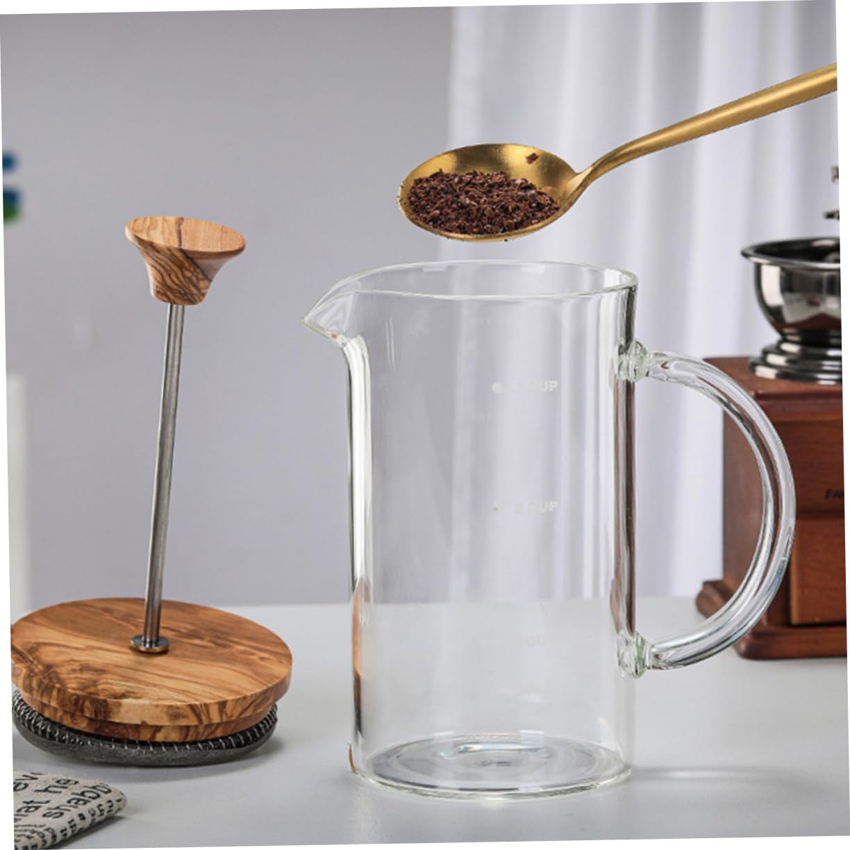 OFFSCH Manual Press Glass Coffee Pot Reusable Kettle with Lid Convenient Coffee Maker for Home Office and Restaurant Use Easy to Clean and Design