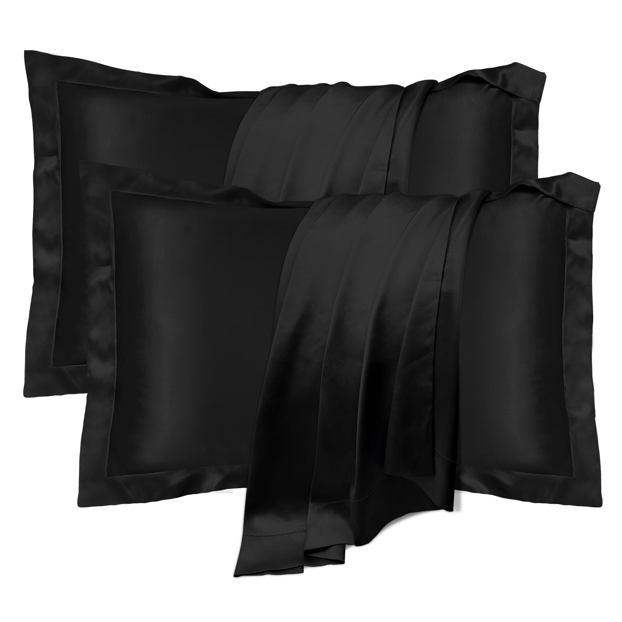 Silk Pillowcase 2 Pack,100% Mulberry Silk Pillowcase for Hair and Skin Health, Standard Size 50 x 75 cm Pillow Case(Overall size: 56 x 80 cm), Soft Smooth Cooling Pillow Covers for Sleeping - Black