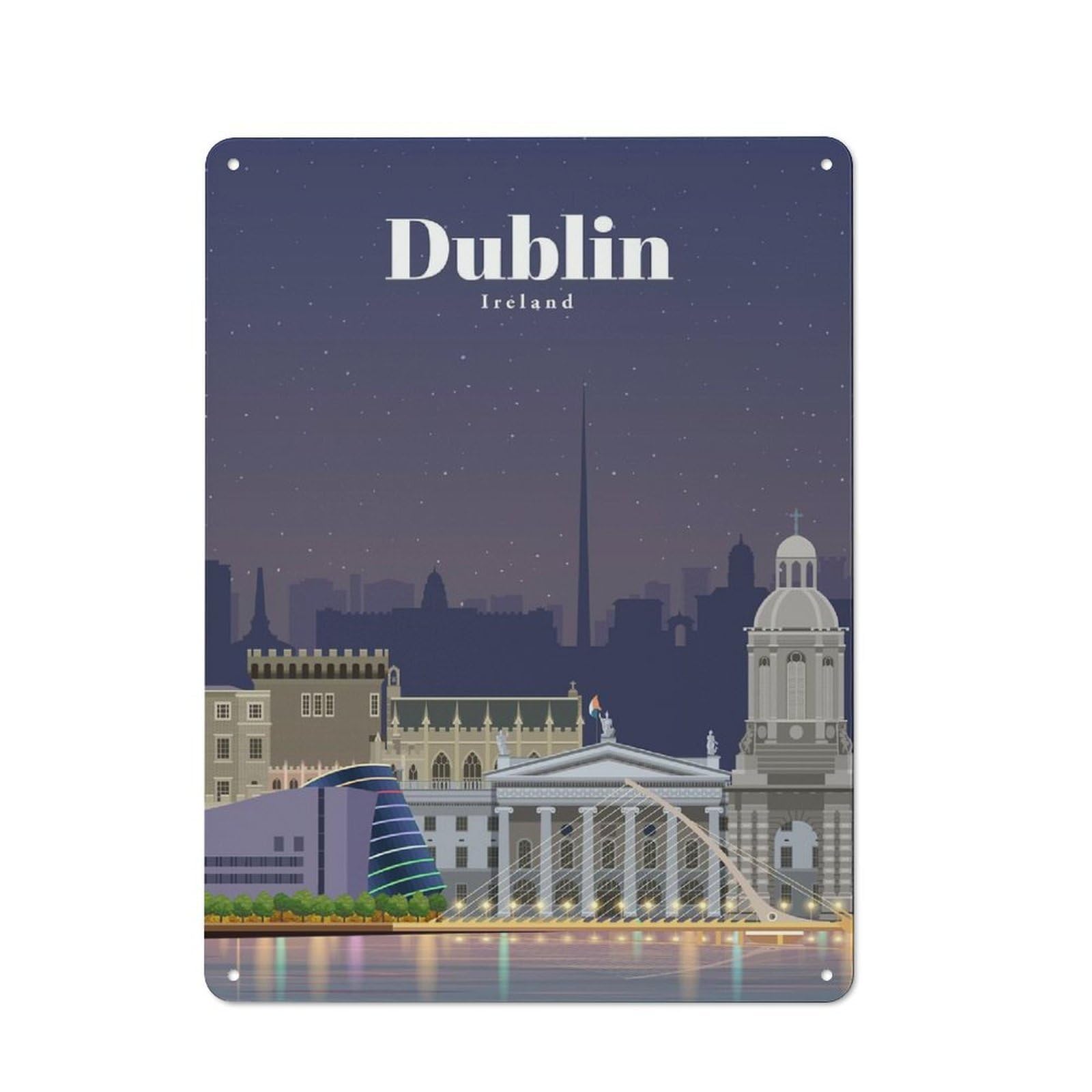 Junmoney Travel To Dublin Printed Metal Sign, Clean Printed Wall Decor For City Themed Room, Study Or Gallery Wall, 40X30cm