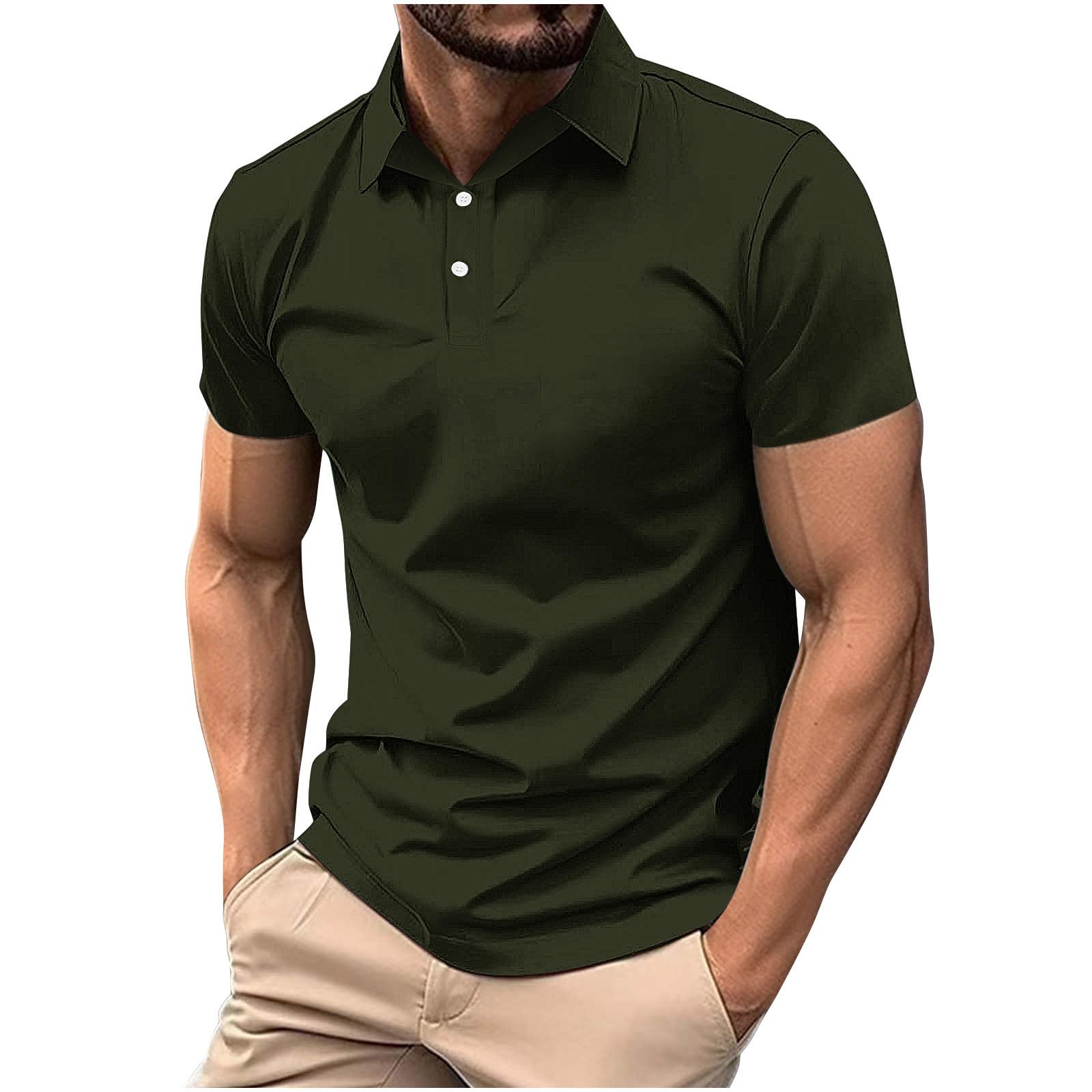 Mens Classic Buttons Shirts Short Sleeve Collared T-Shirt Athletic Slim Fit Pullover Casual Sun Protection Golf Top
