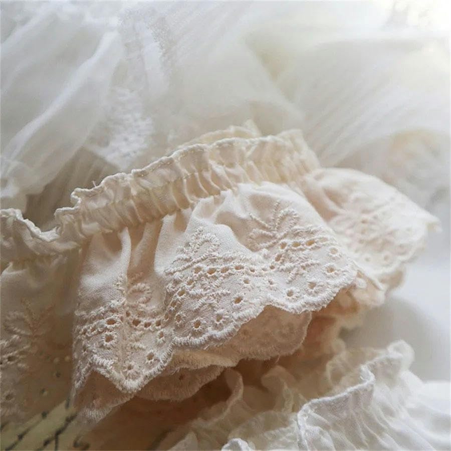 Tessuto di pizzo con fiori ricamati di lusso largo 7 cm con decalcomania bambola marionetta fai da te cucito abbigliamento colletto volant accessorio da sposa-beige 7 cm_a-10 iarde