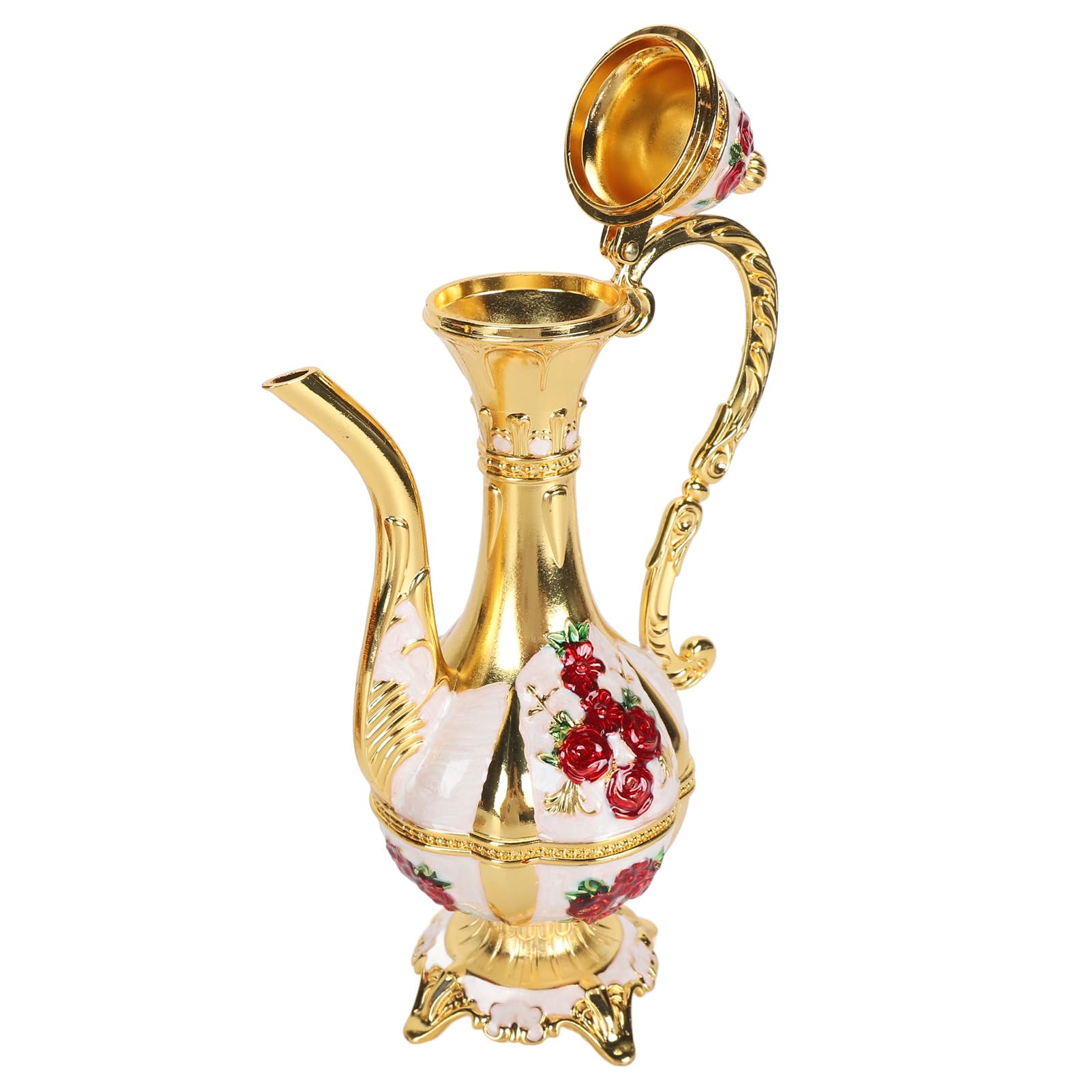 Juego de Café Turco,Juego de Cafetera Turca Vintage de Aleación con Bandeja y 6 Tazas, Decantador de Vino y Vasos, Elegante Set Artesanal para Fiestas, Reuniones, Cenas de Bodas (Gold White Red)