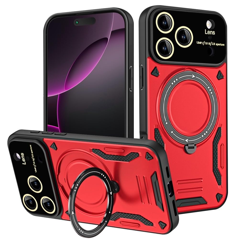 Coque rigide silicone rouge iPhone 16 béquille anneau intégrée - 7