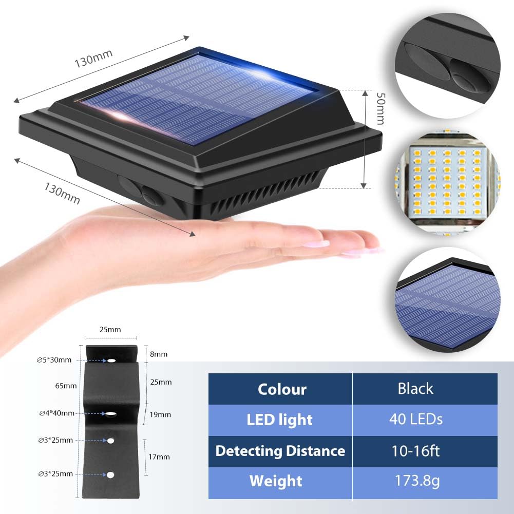 LED Luce Solare Per Grondaia - UniqueFire Lampade Solari Per Esterni, 12LEDs Luce Solare Bianca Calda Nera, Illuminazione Solare Da Giardino Per Giardino, Percorso Di Viaggio, Auto ON / OFF(6 pezzi)