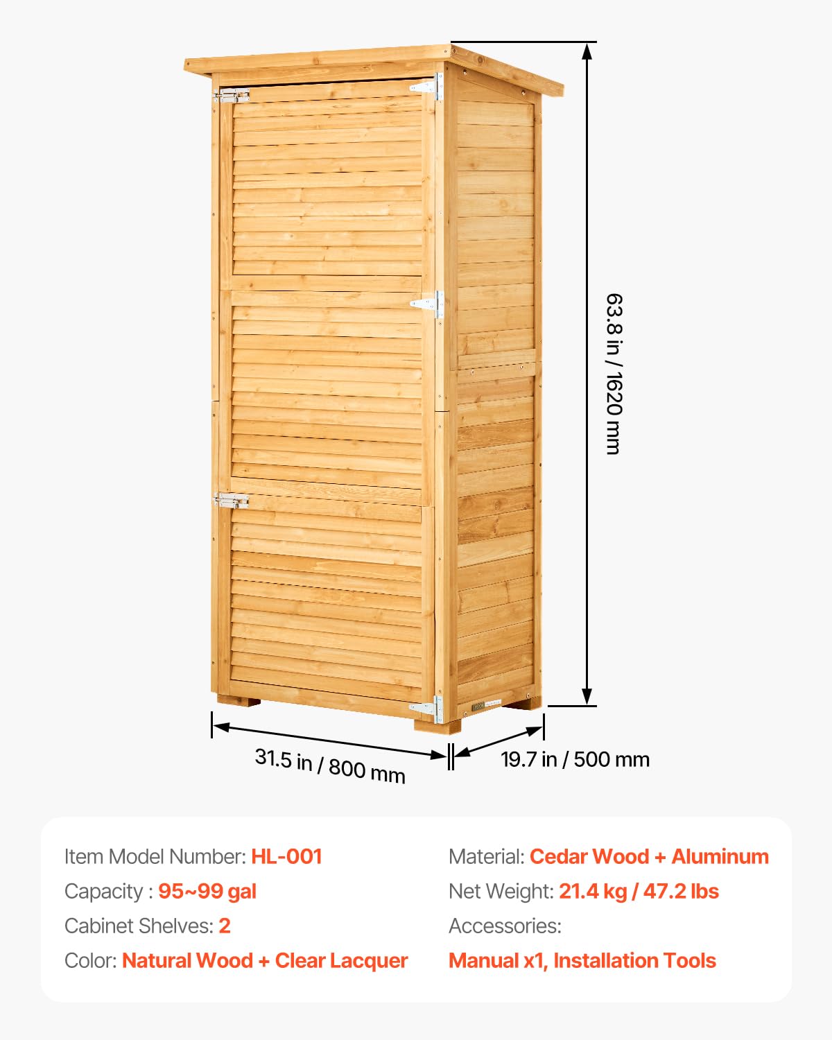 VEVOR Geräteschuppen 800 x 500 x 1620 mm, großer Gerätehaus, Geräteschrank mit Metallrahmen, Regalen, Boden, wasserdichter Lagerschrank für Terrasse, Hof, Rasen, Garten, Gartenschrank
